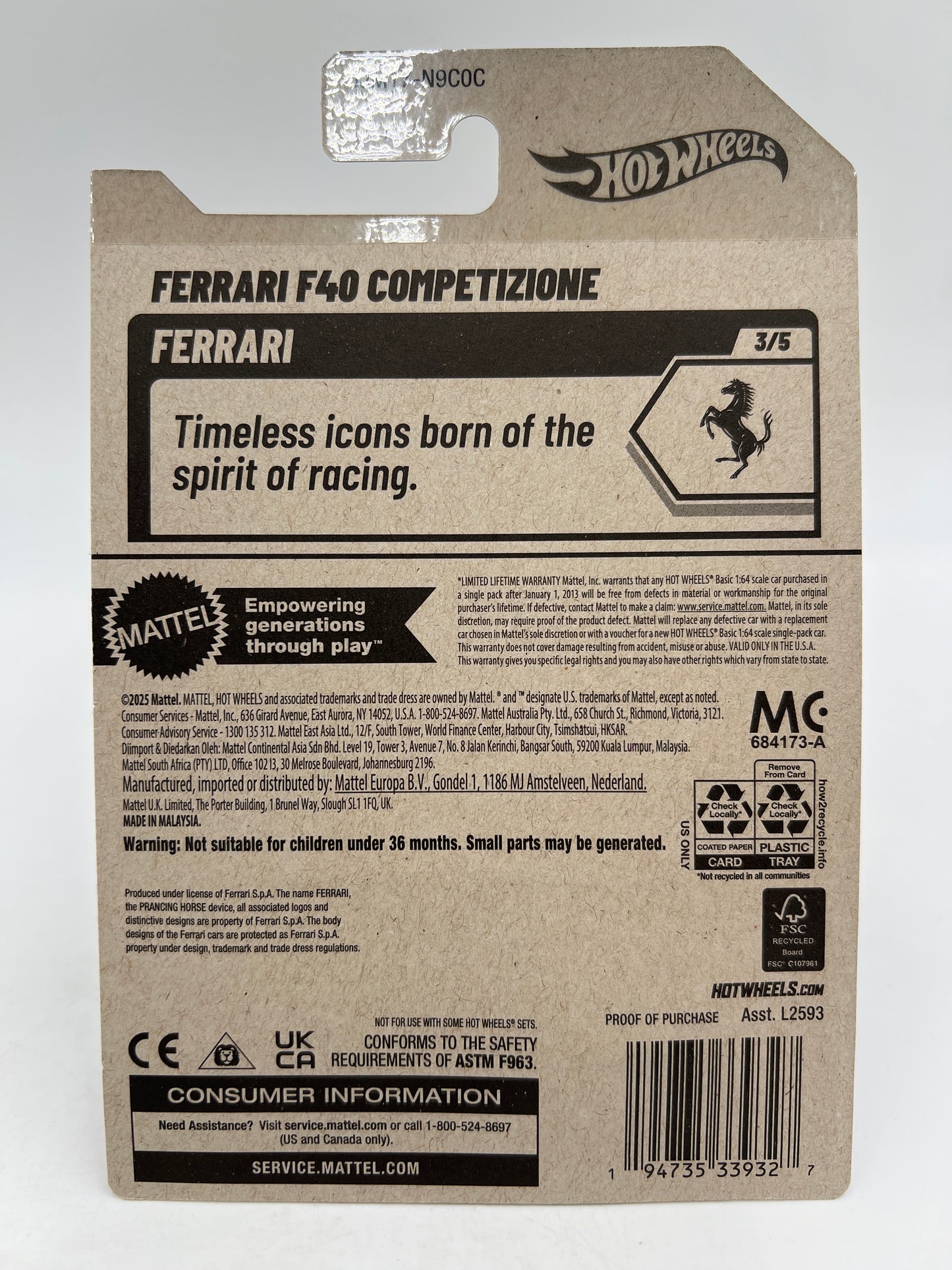 2026 Hot Wheels Super Treasure Hunt #63 Ferrari F40 Competizione Black W/Protector