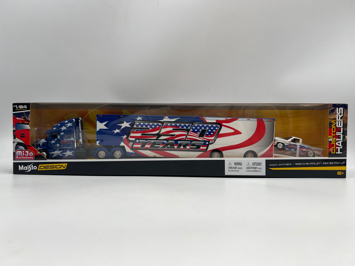 Maisto Design 1/64 Mijo Exclusive America 250th Mack Anthem & 1993 Chevrolet 454 SS Pick-Up