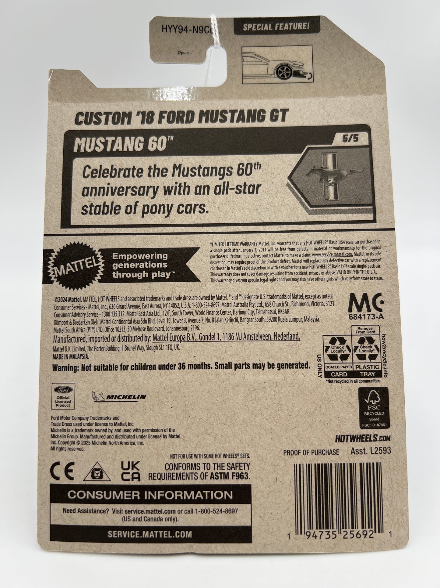 2025 Hot Wheels L Case Mustang 60th #211 Custom 18 Ford Mustang GT Blue 20D