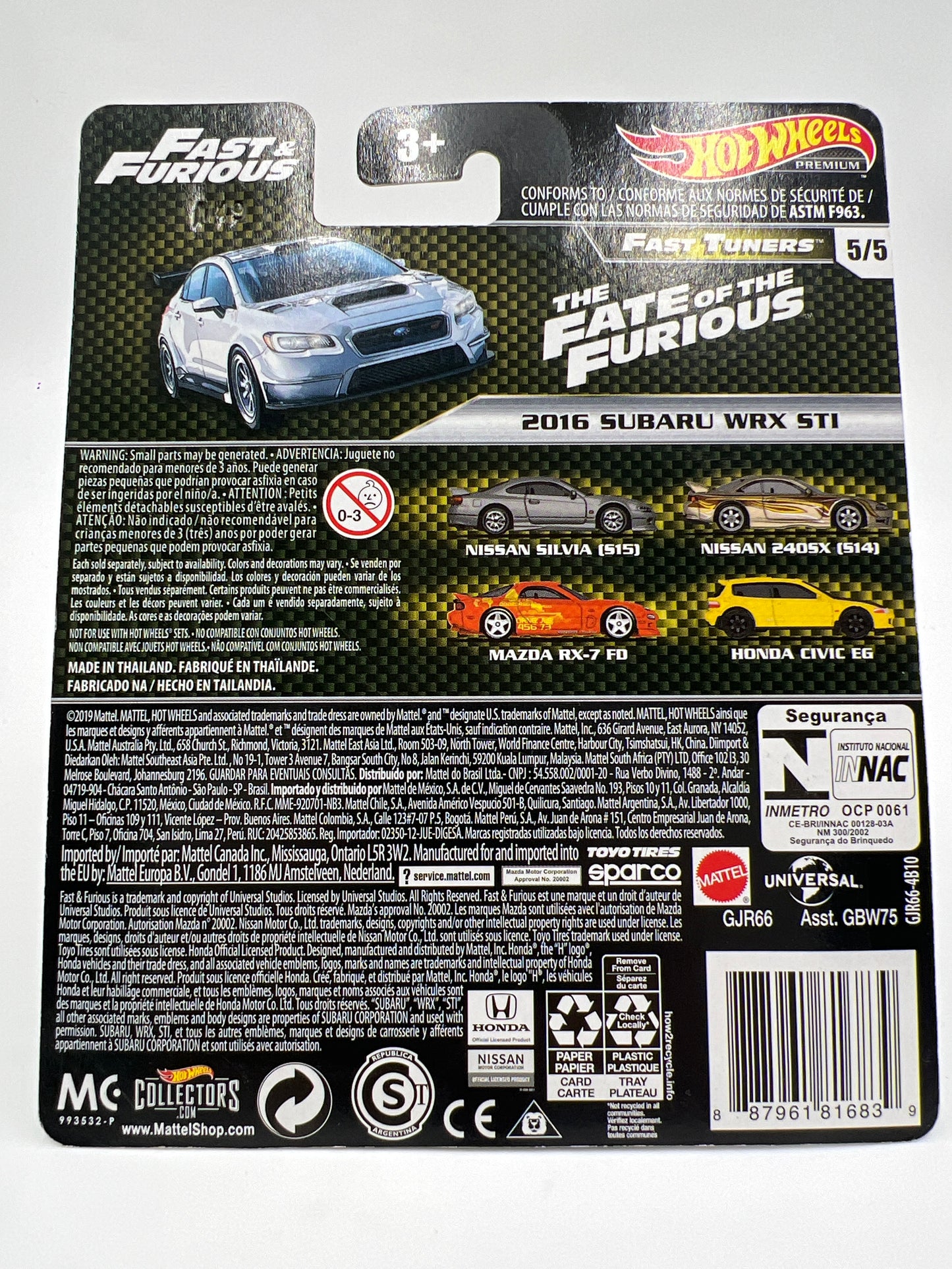 Hot Wheels Fast & Furious Fast Tuners #5 2016 Subaru WRX STI White ERROR No Wing W/Protector