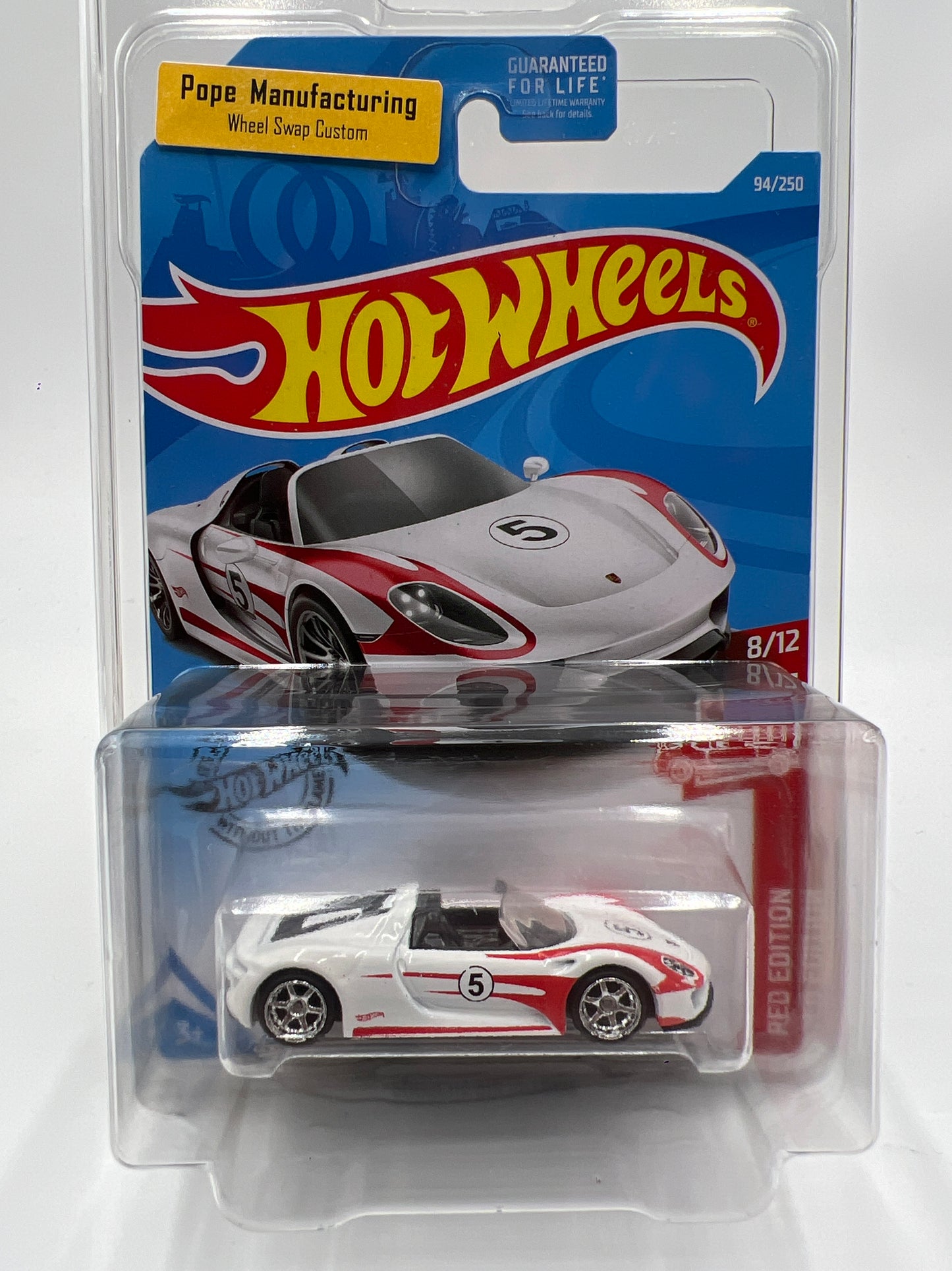 Hot Wheels Red Edition Porsche 918 Spyder White Wheel Swap Custom On Card W/Protector