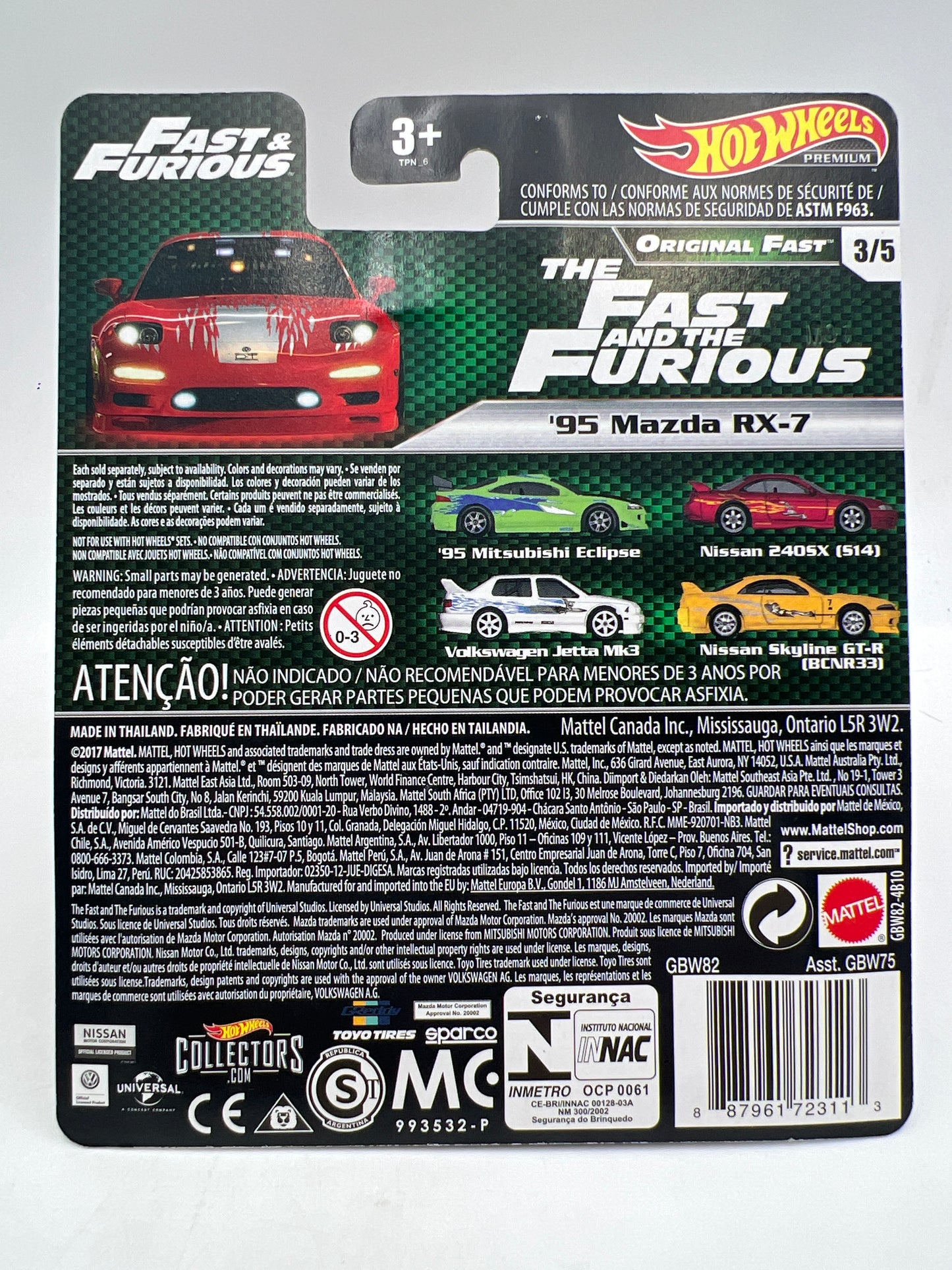 Hot Wheels Fast & Furious Original Fast #3 95 Mazda RX-7 Red W/Protector