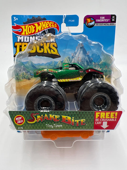 Hot Wheels Monster Trucks Fan Favorites #1 Snake Bite Vinny Venom Cracked Blister 127F
