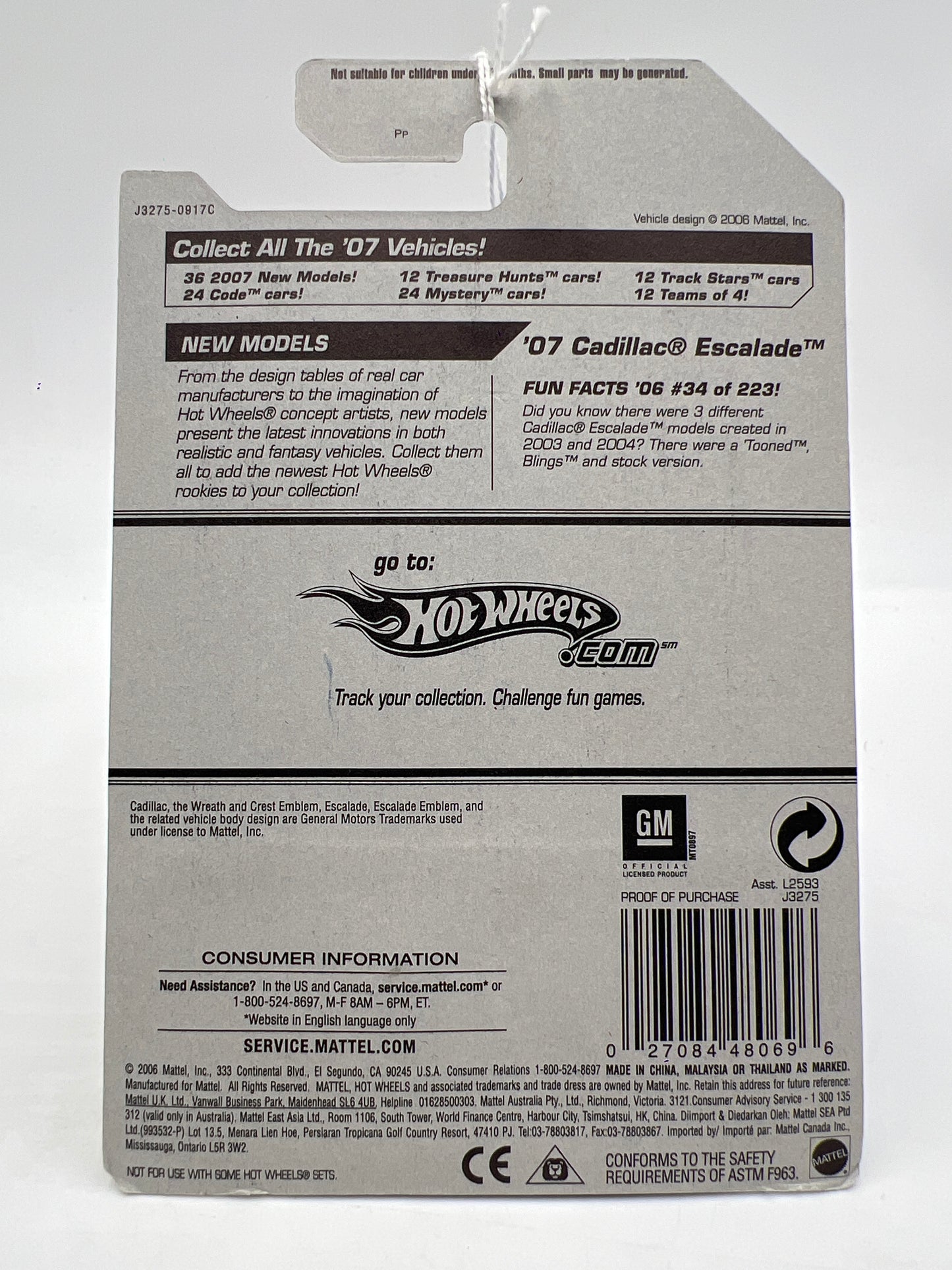 2008 Hot Wheels New Models #34 07 Cadillac Escalade White 55A