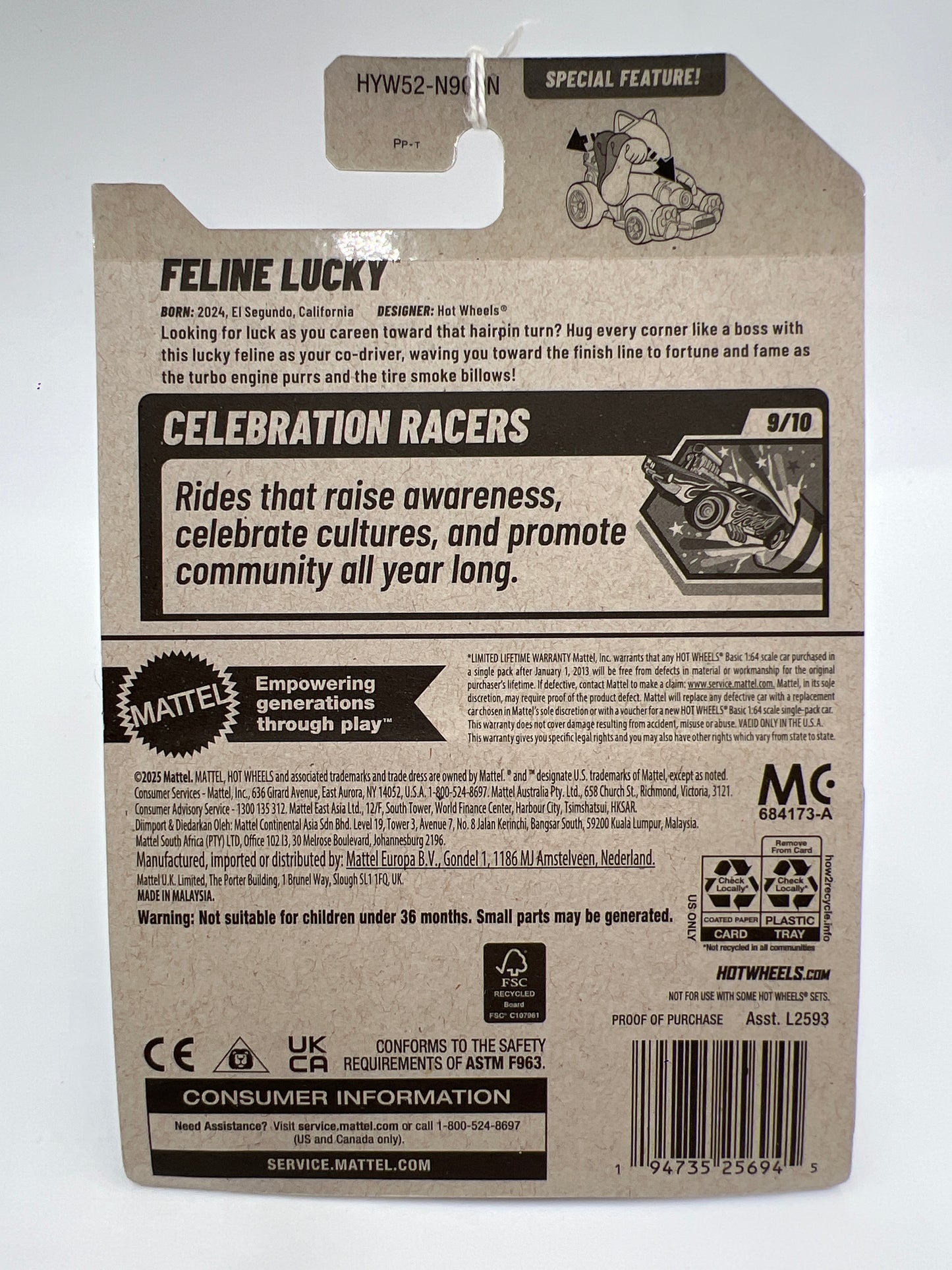 2025 Hot Wheels N Case Celebration Racers #234 Feline Lucky 123D