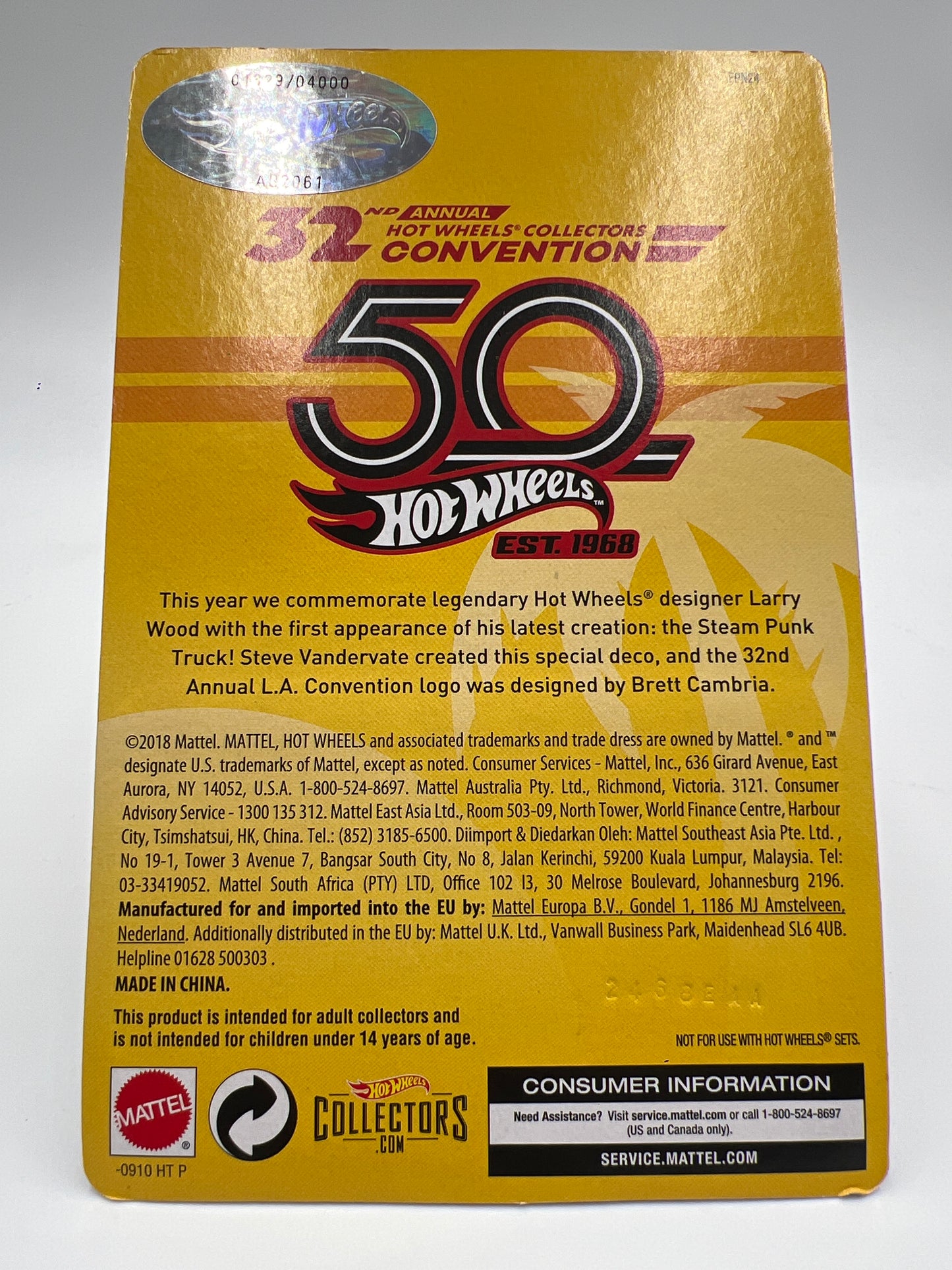 2018 Hot Wheels 32nd Annual Collectors Convention 1829/4000 Steam Punk Truck Copper WProtector