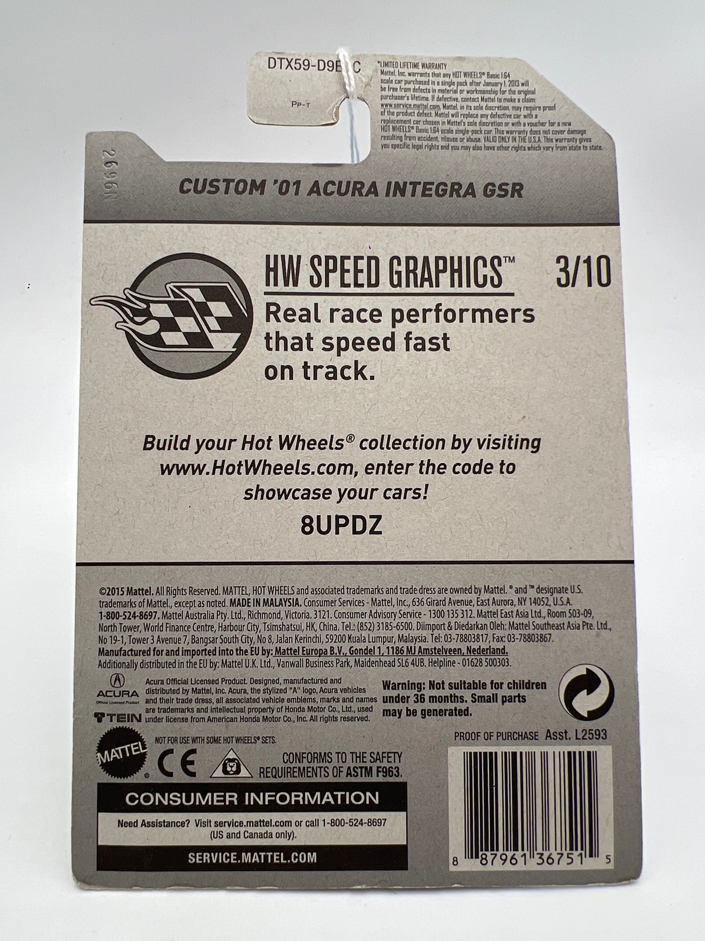 2017 Hot Wheels Speed Graphics #31 Custom 01 Acura Integra GSR White Tein 66D