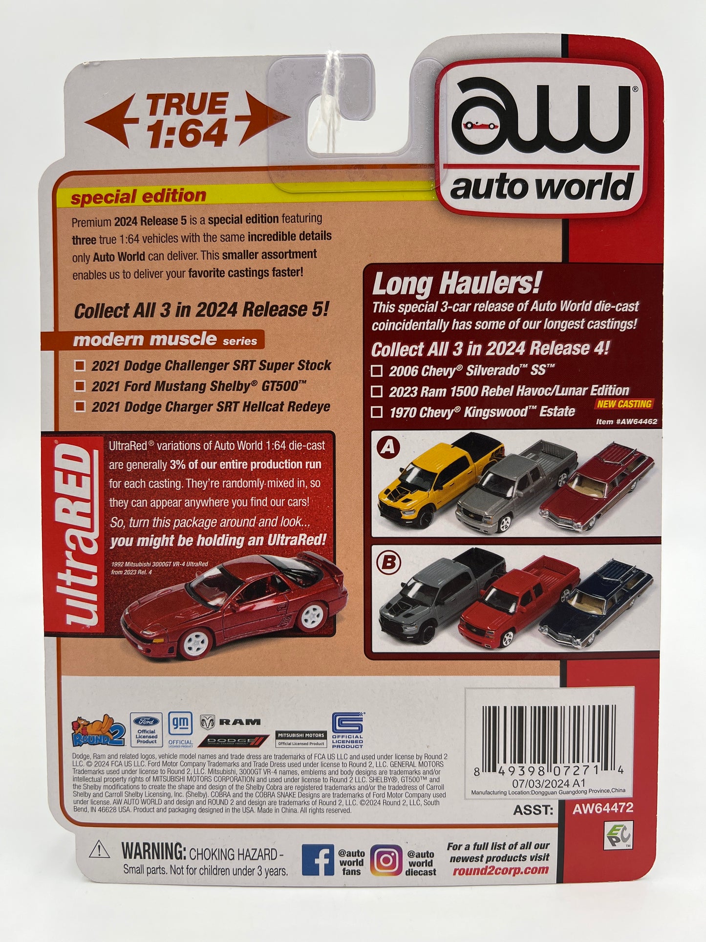 Auto World Modern Muscle Release 5 Version A CHASE 2021 Dodge Challenger SRT Super Stock Red Ultra Red