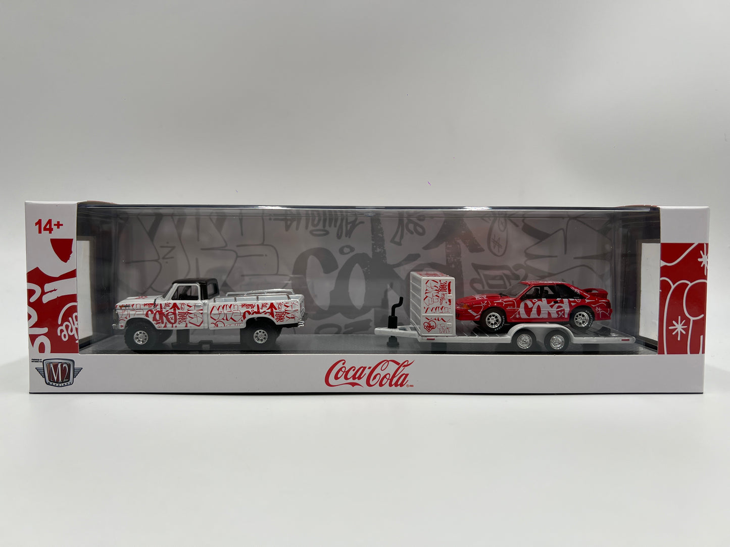 2025 M2 Machines Auto Haulers Coca Cola 1969 Ford F-100 Ranger 4x4 & 1990 Ford Mustang GT TW39