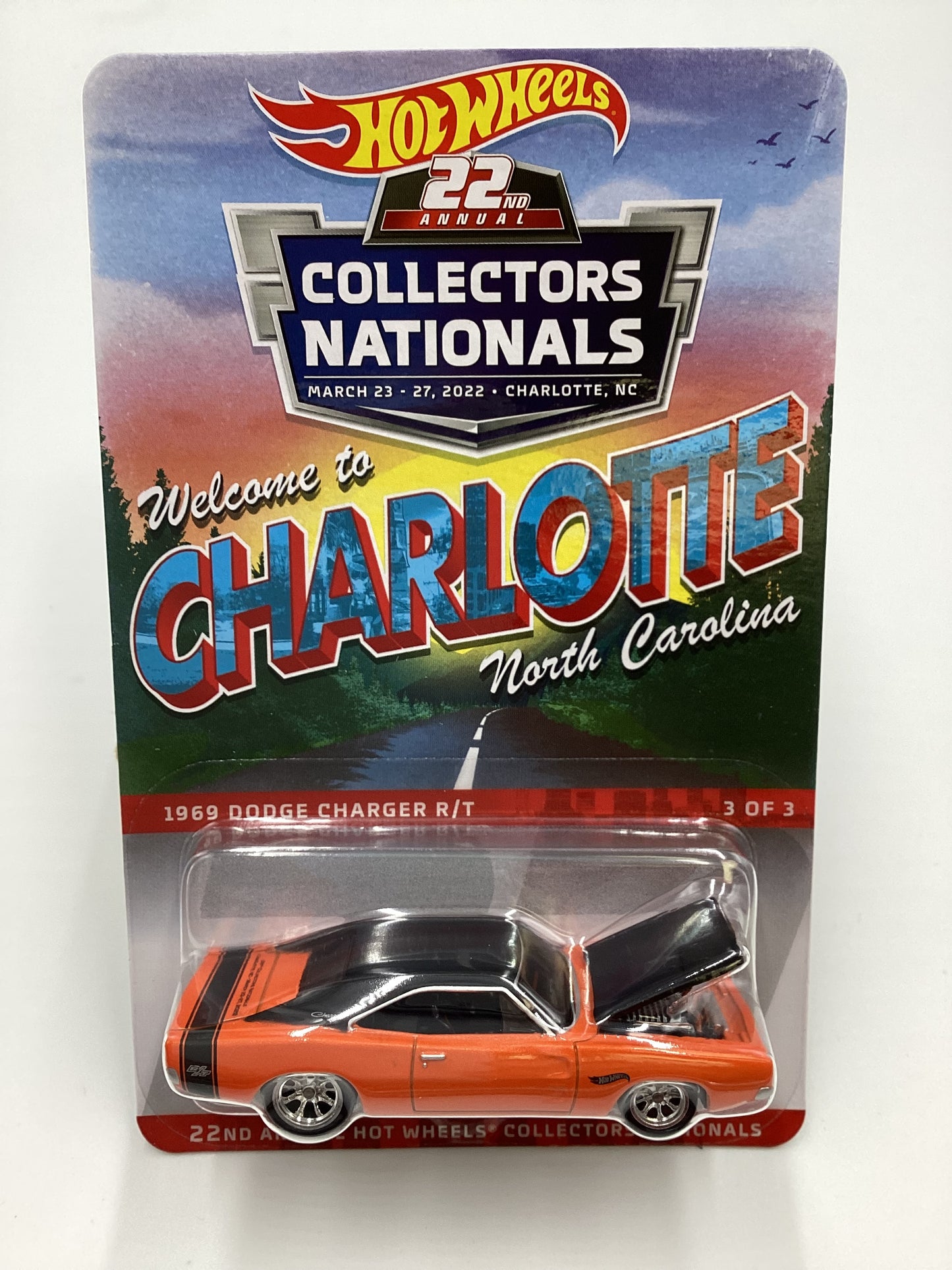 2022 Hot wheels 22nd Annual Collectors Nationals Charlotte 1969 Dodge Charger R/T Orange 2777/4000 with protector