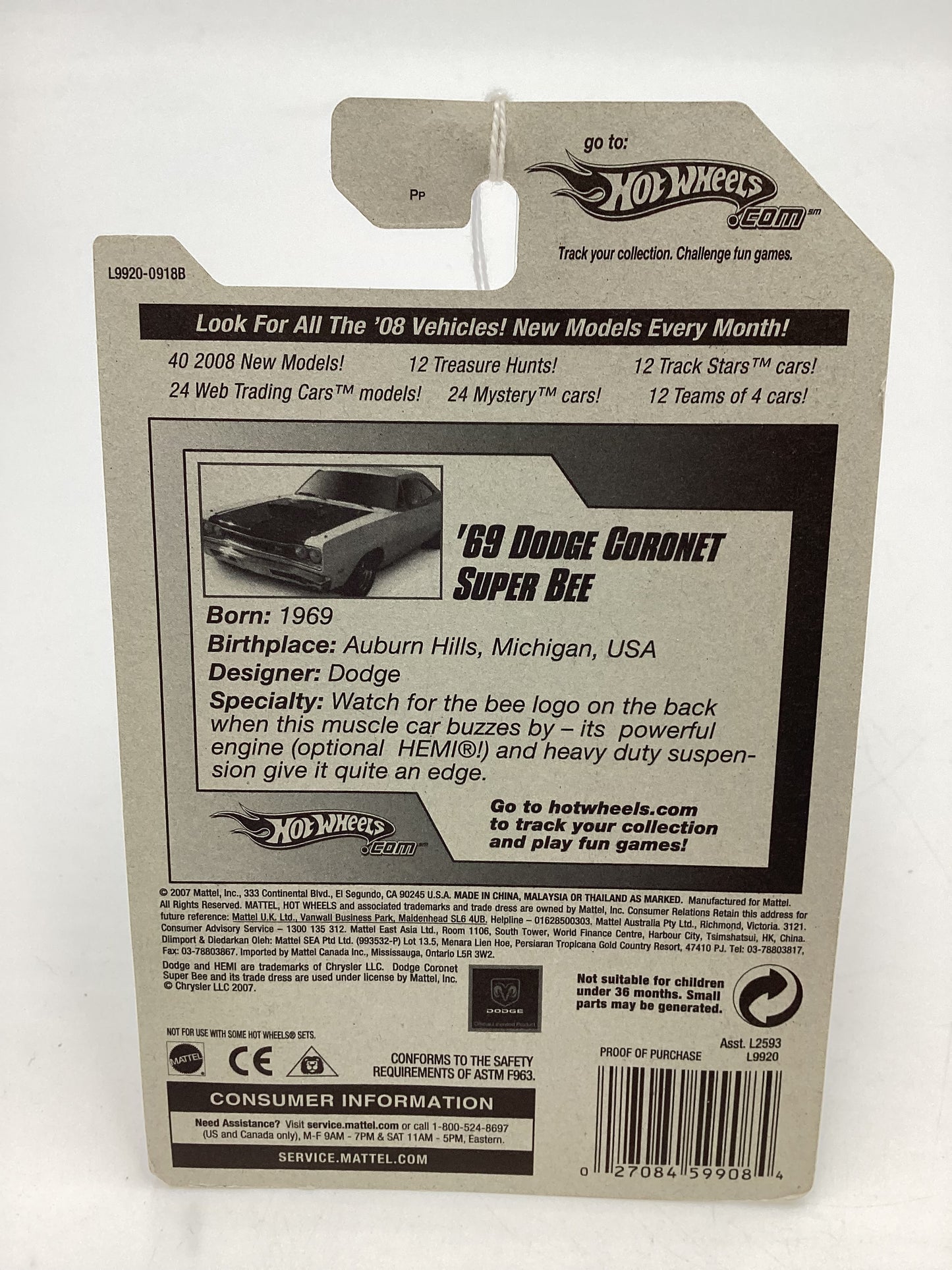 2008 Hot Wheels New Models #5 69 Dodge Coronet Super Bee Mustard Yellow Variation