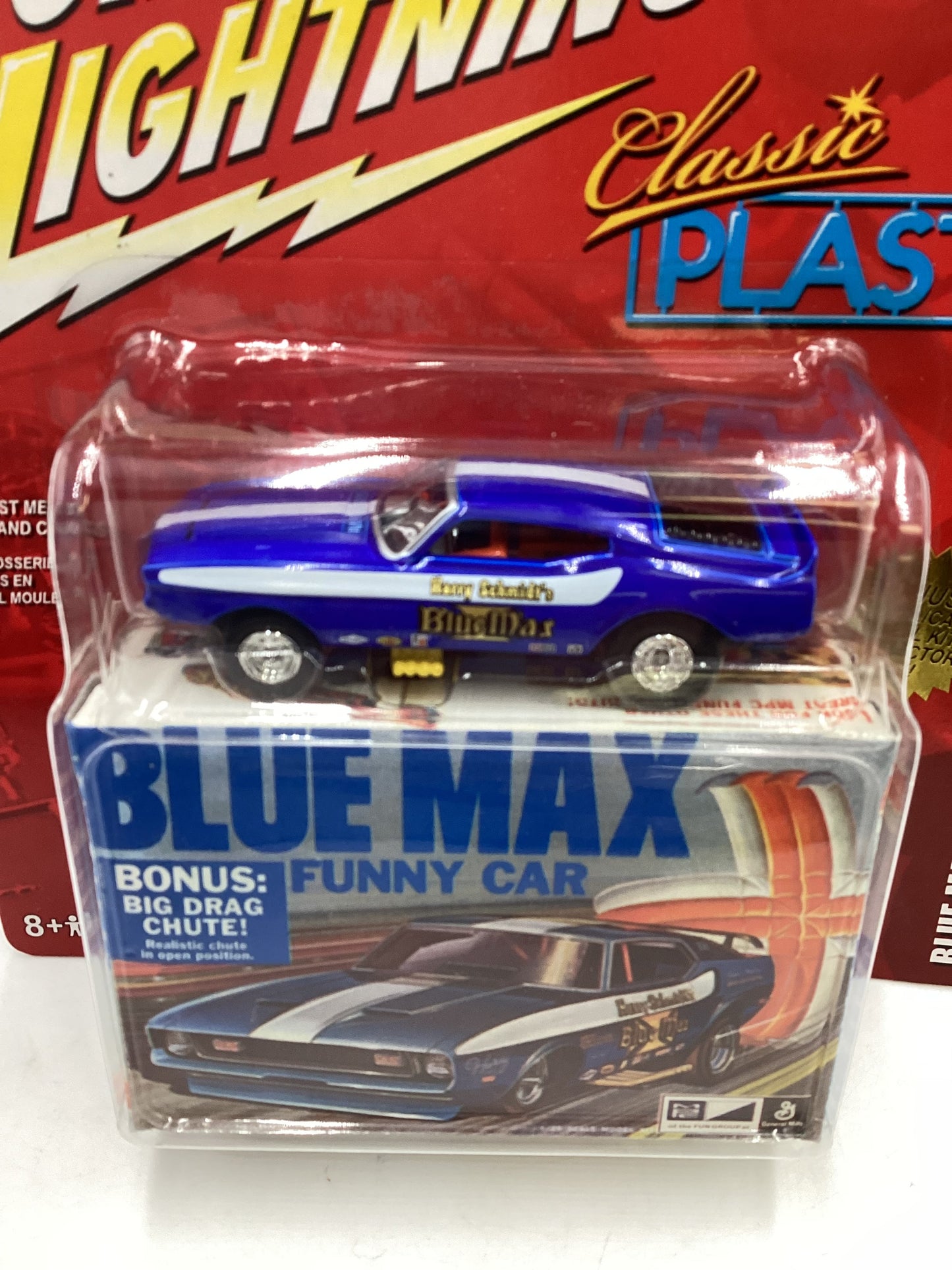Johnny lightning Classic Plastic #8 Blue Max 71 Mustang Funny Car 231D