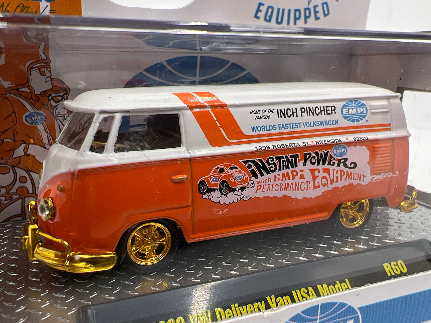 M2 Machines CHASE 1/750 Empi Equipped 1960 VW Delivery Van USA Model Orange/White R60