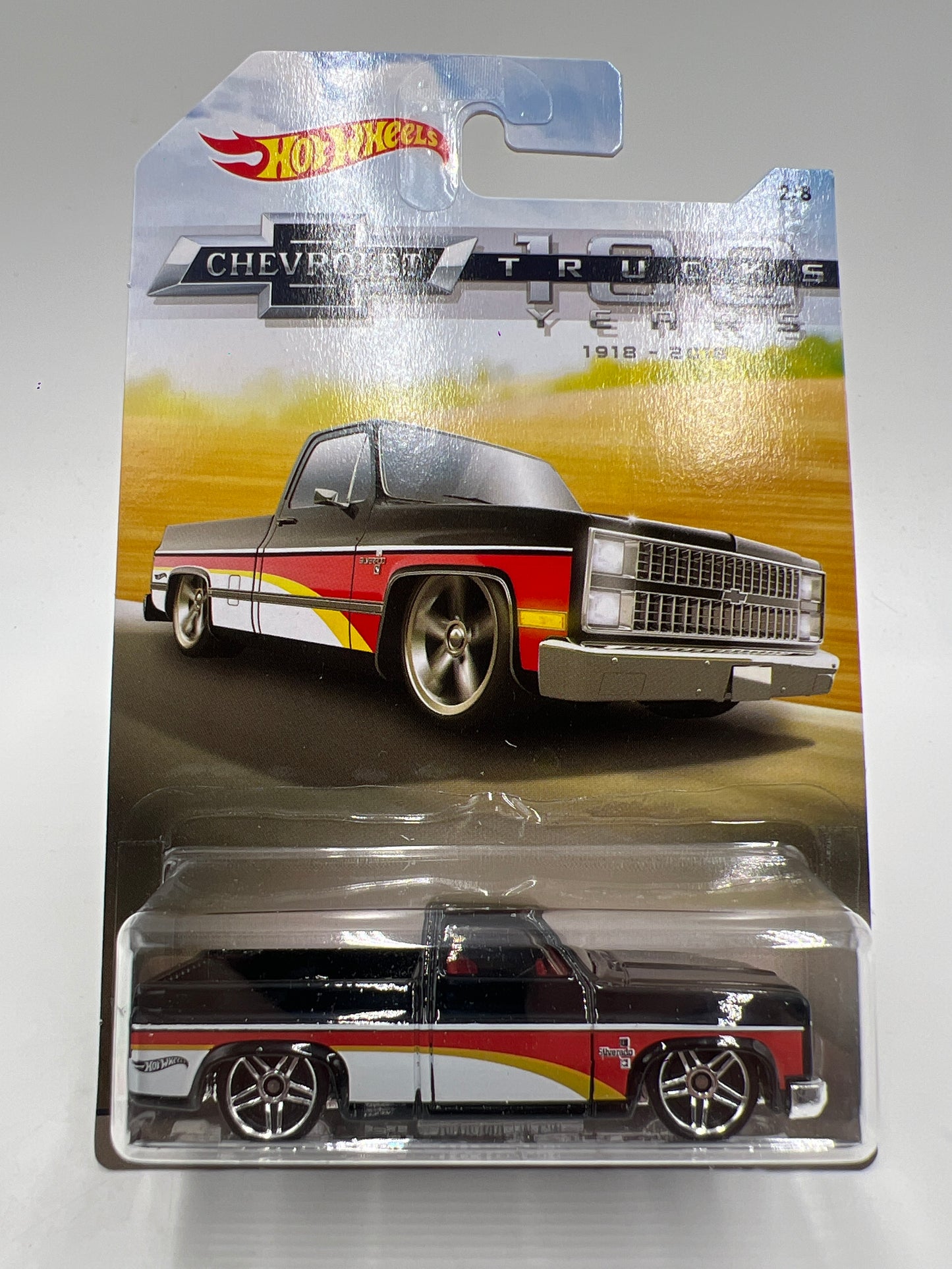 Hot Wheels Walmart Chevrolet Trucks 100 Years #2 83 Chevy Silverado Black W/Protector