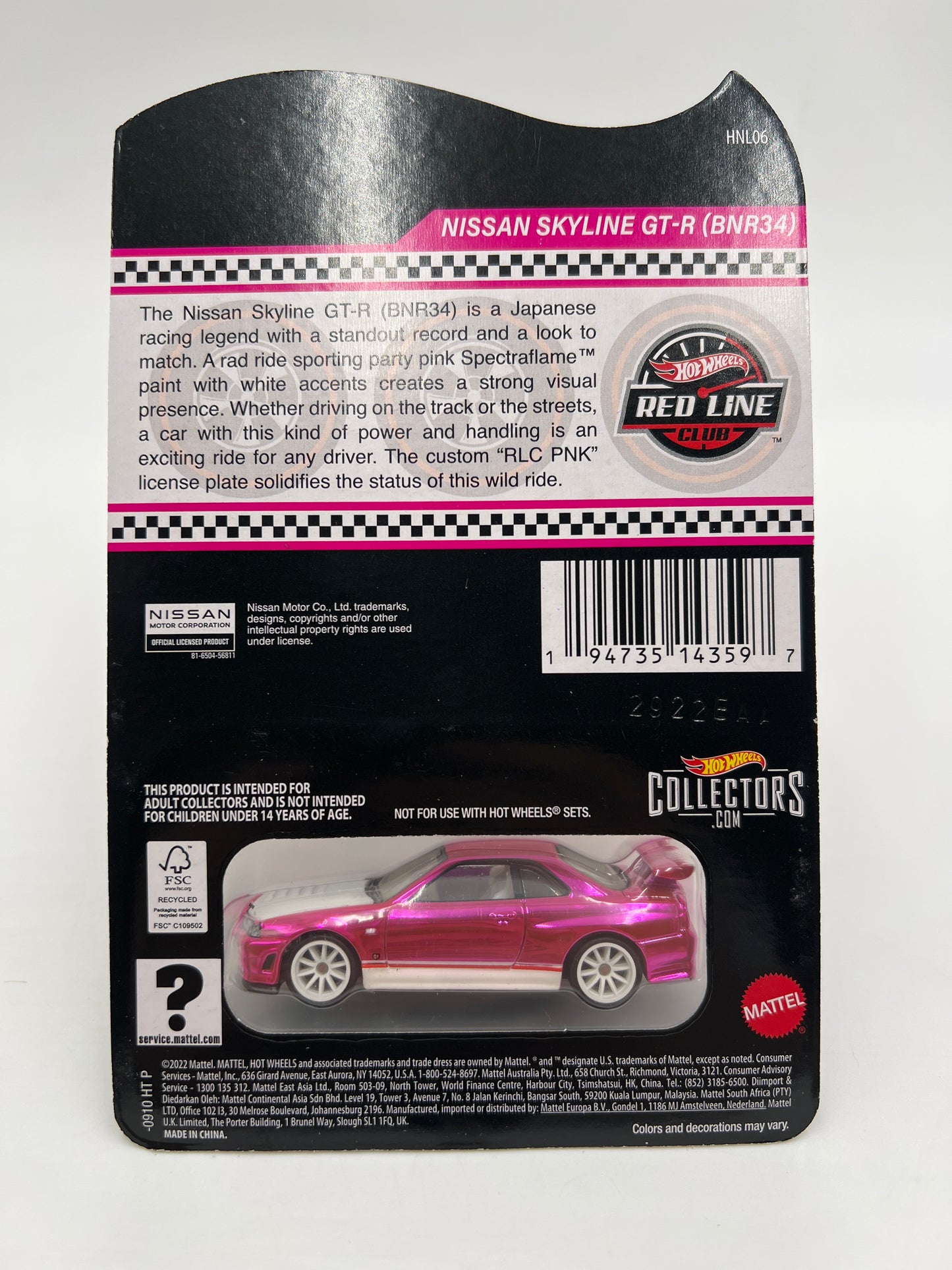 2023 Hot Wheels RLC Club Exclusive Nissan Skyline GT-R BNR34 Pink W/Protector