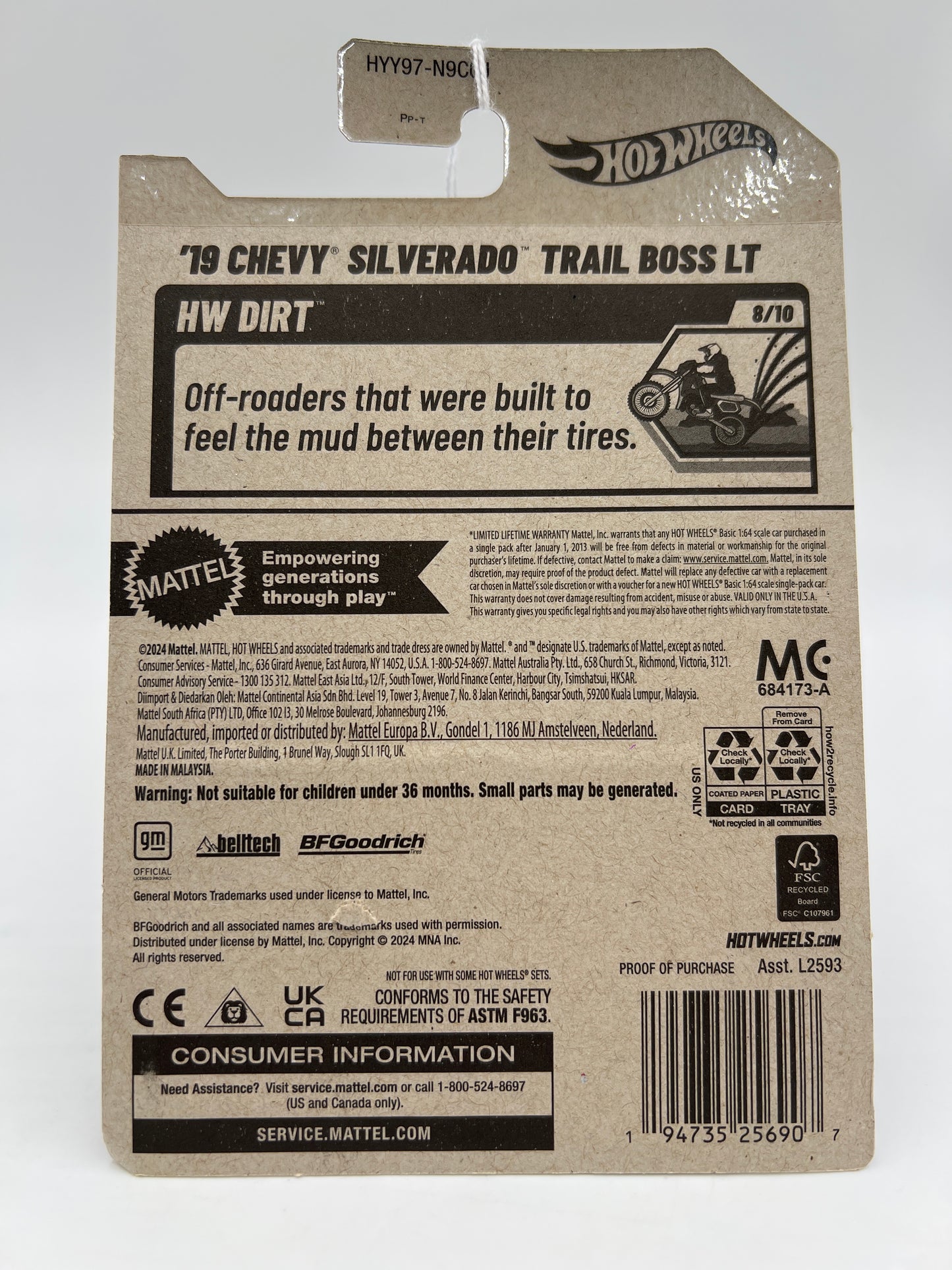 2025 Hot Wheels J Case HW Dirt #152 19 Chevy Silverado Trail Boss LT Blue 17i