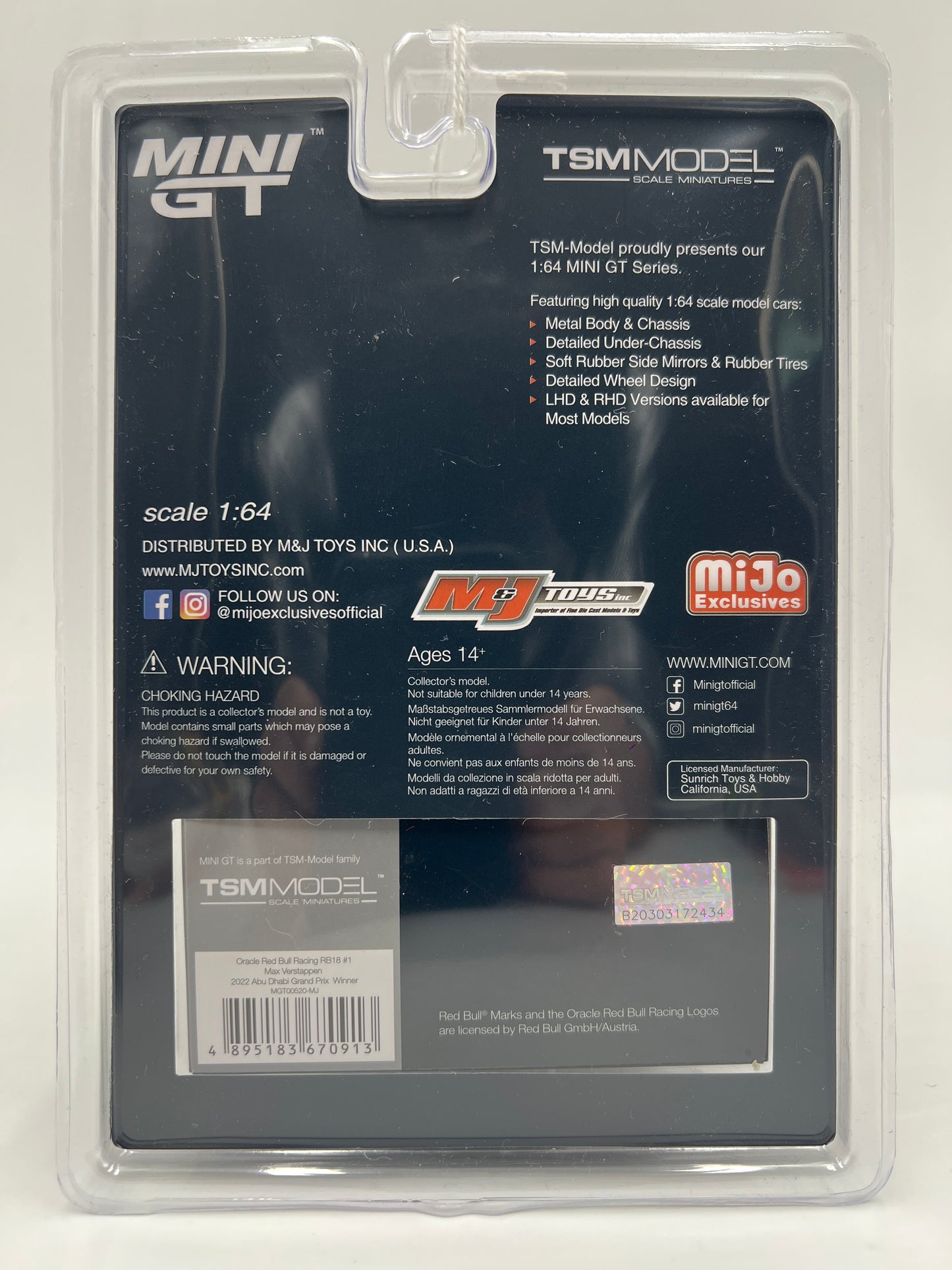 Mini GT Oracle Red Bull Racing #520 RB18 #1 Max Verstappen 2022 Winner Formula 1