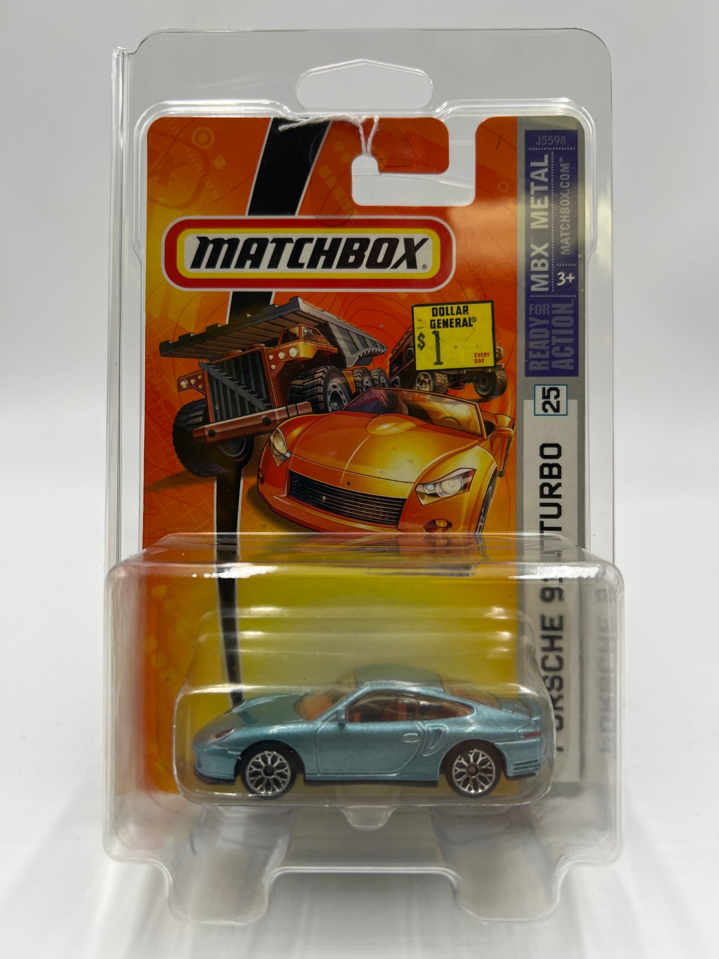 Matchbox MBX Metal #25 Porsche 911 Turbo Light Blue W/Protector