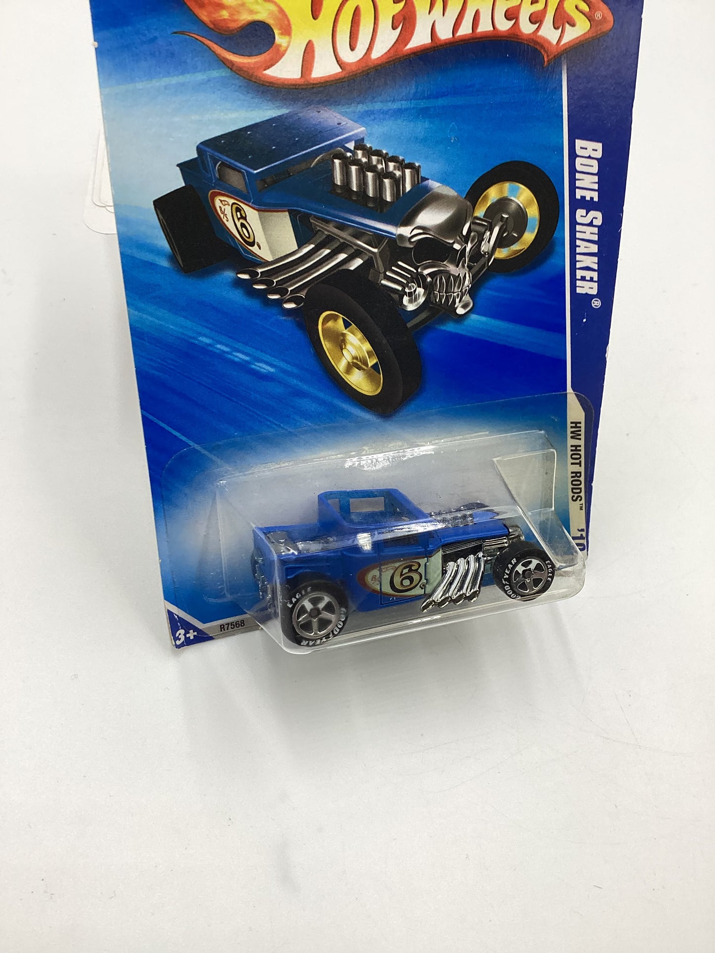 2010 Hot Wheels #143 Bone Shaker Blue Goodyear Tires Walmart Exclusive 234B