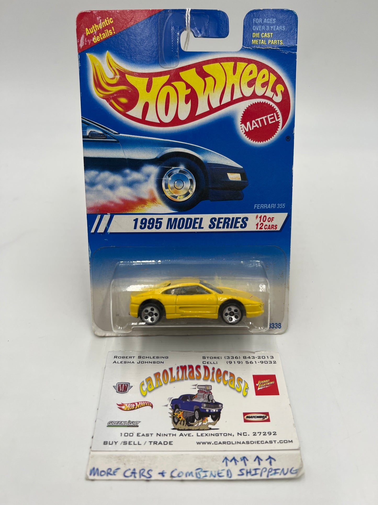 1995 Hot Wheels Model Series #350 Ferrari 355 Yellow 5 Dot Wheels *Bad Card*