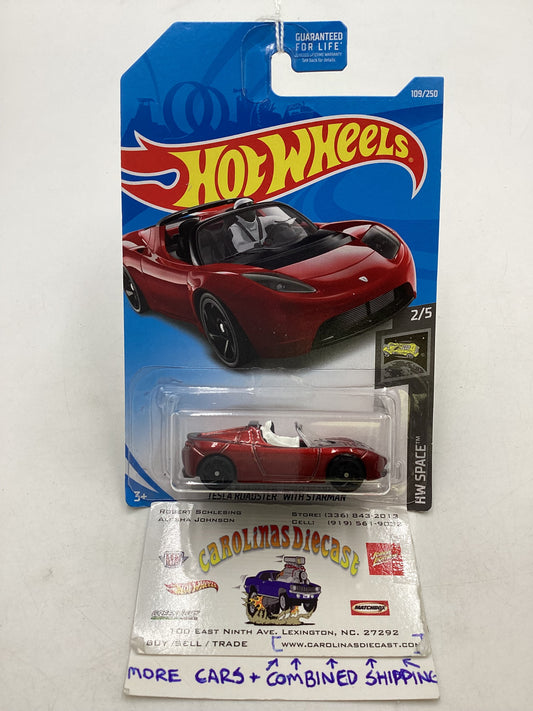 2019 Hot Wheels #109 Red Tesla Roadster With Starman 48D