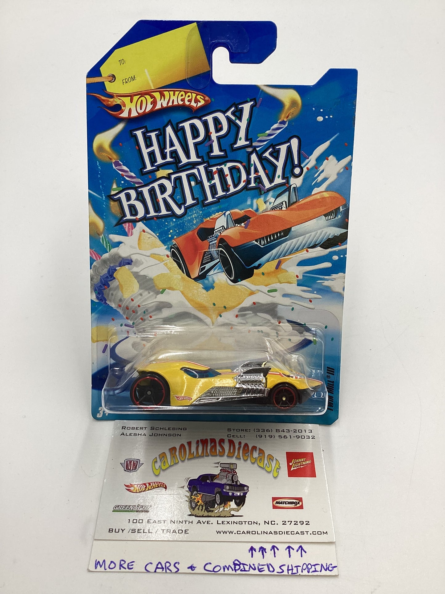 Hot Wheels Happy Birthday Card Twin Mill III Yellow HTF with protector