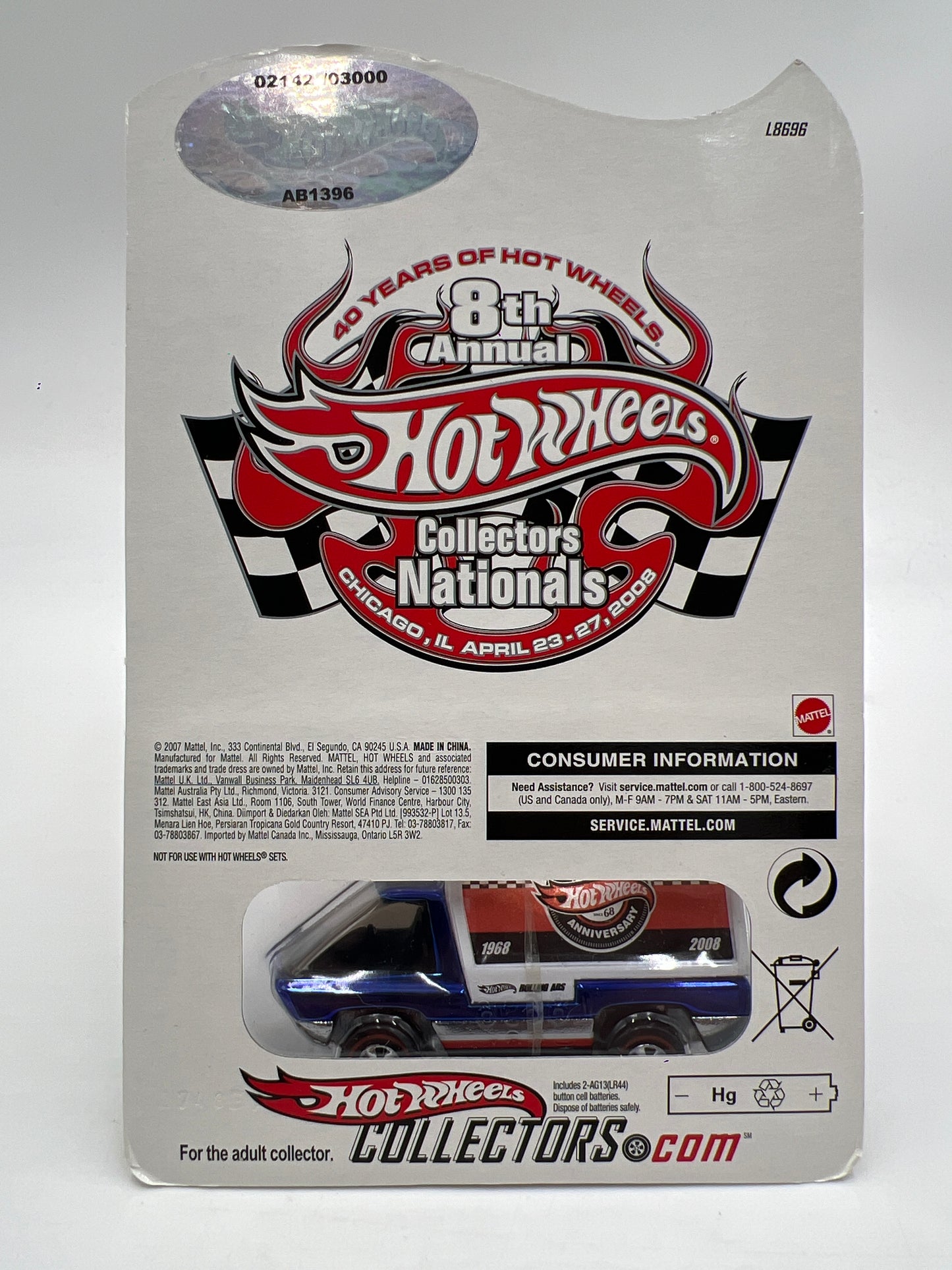 2008 Hot Wheels 8th Annual Collectors Nationals 2142/3000 Billboard Truck Blue W/Working Light & Protector