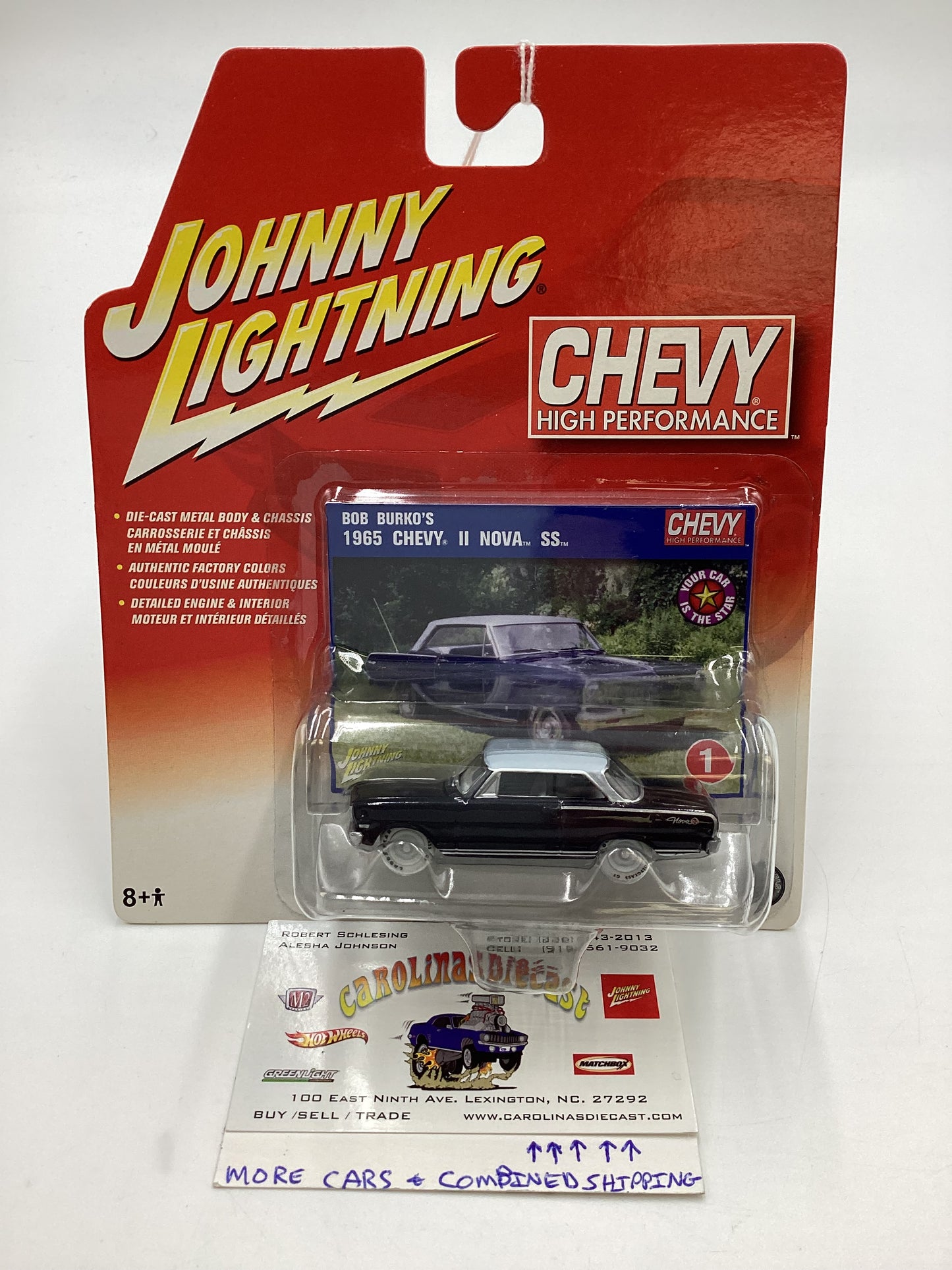 Johnny Lightning Chevy High Performance #1 Bob Burkos 1965 Chevy II Nova SS Black White Lightning Chase VHTF