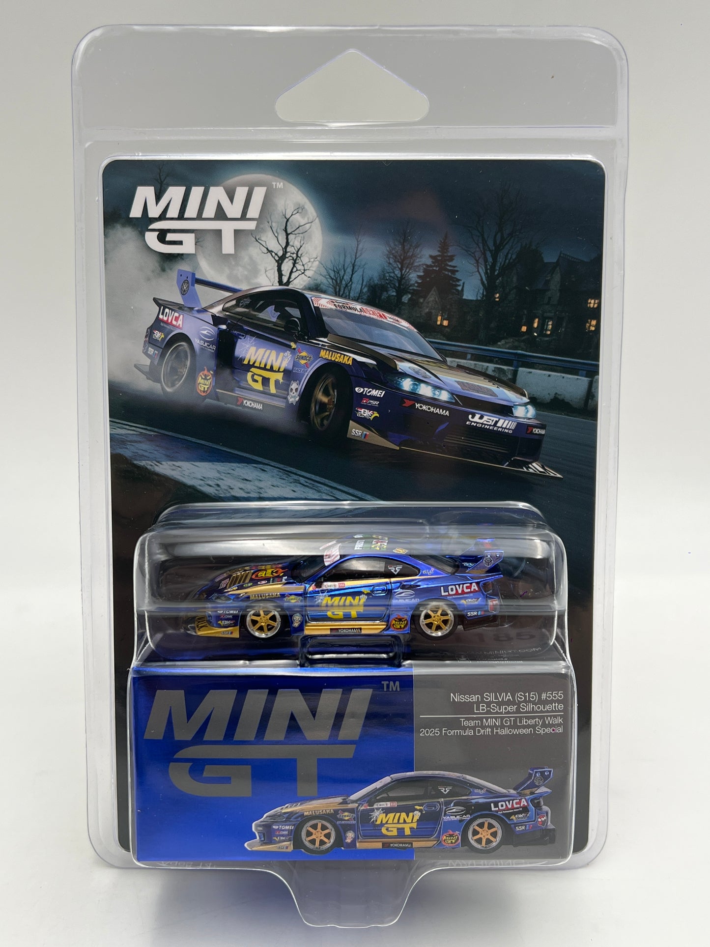 Mini GT #1185 Nissan Silvia S15 555 LB-Super Silhouette LBWK 2025 FD Halloween Special