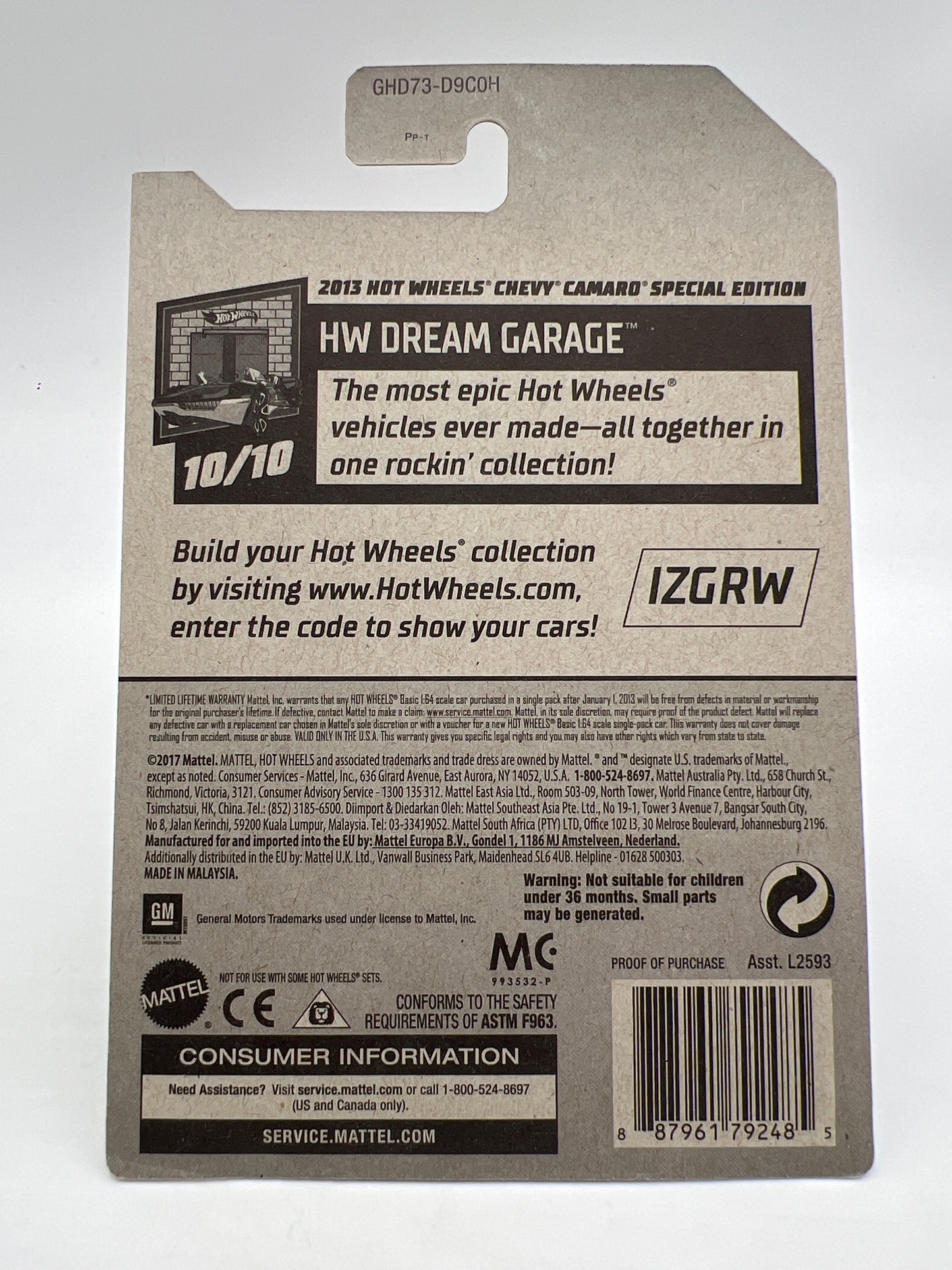 Hot Wheels Factory Sealed Treasure Hunt 2013 HW Chevy Camaro Special Edition Green Wheel Swap Custom On Card W/Protector SR