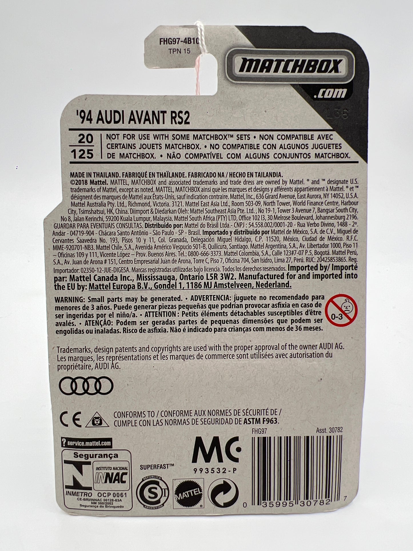 Matchbox Road Trip #20 94 Audi Avant RS2 White 214F