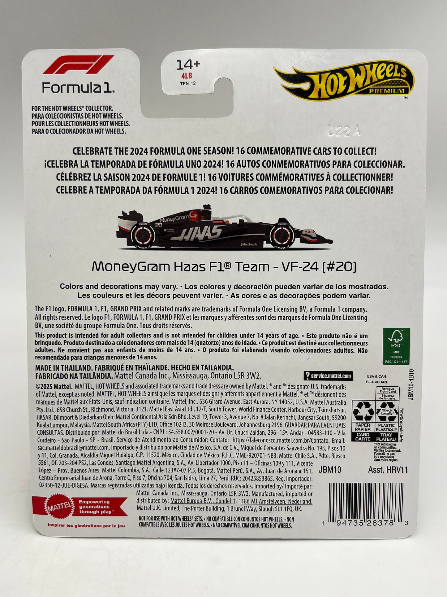Hot Wheels Premium Formula 1 2024 MoneyGram Haas F1 Team VF-24 #20 241A
