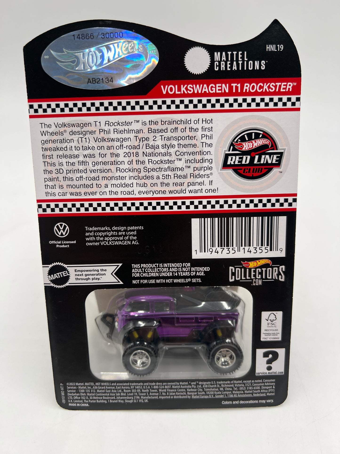 2023 Hot Wheels RLC Volkswagen T1 Rockster Purple 14866/30000 W/Protector