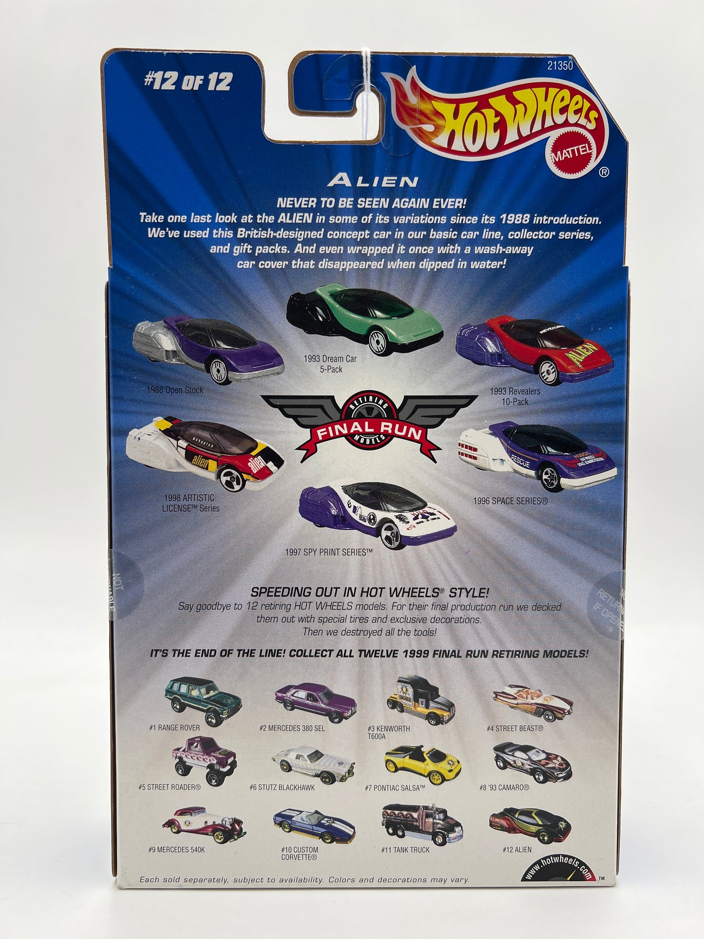 1999 Hot Wheels Final Run #12 Alien W/Real Riders