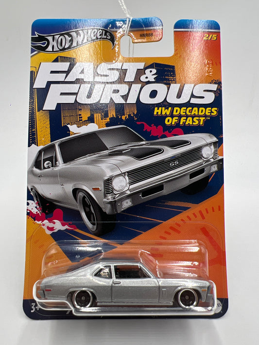 Hot Wheels Fast and Furious Decades of Fast #2 70 Chevrolet Nova SS Silver 71i