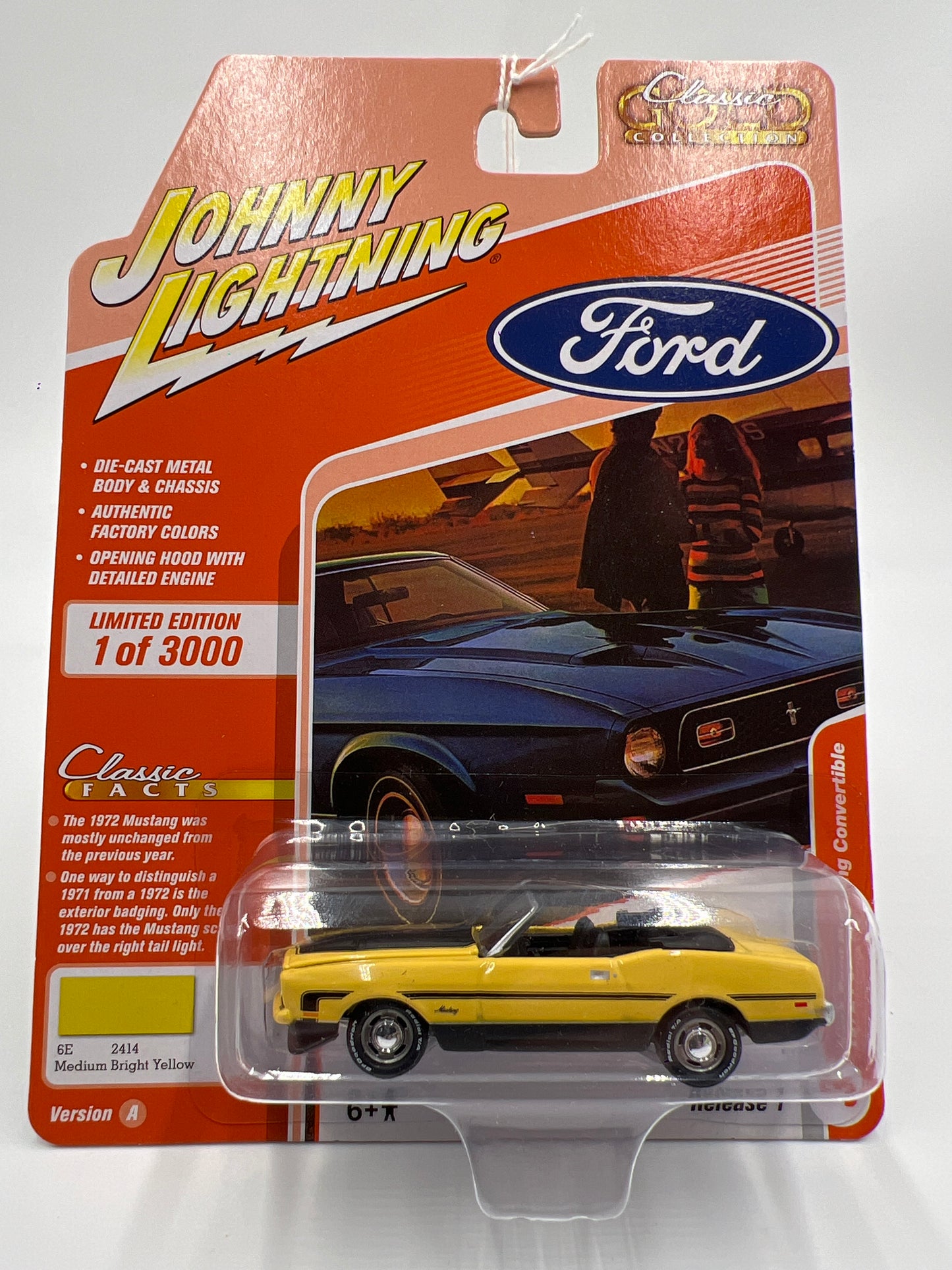 Johnny Lightning Classic Gold Collection Release 1 Version A 1972 Ford Mustang Convertible Medium Bright Yellow 228B