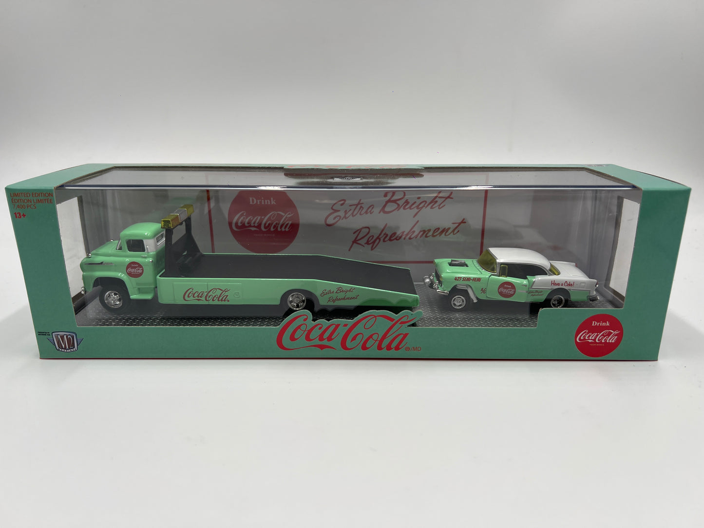 M2 Machines Auto Haulers Coca Cola 1958 Chevrolet Spartan LCF & 1955 Chevrolet Bel Air Gasser TW11