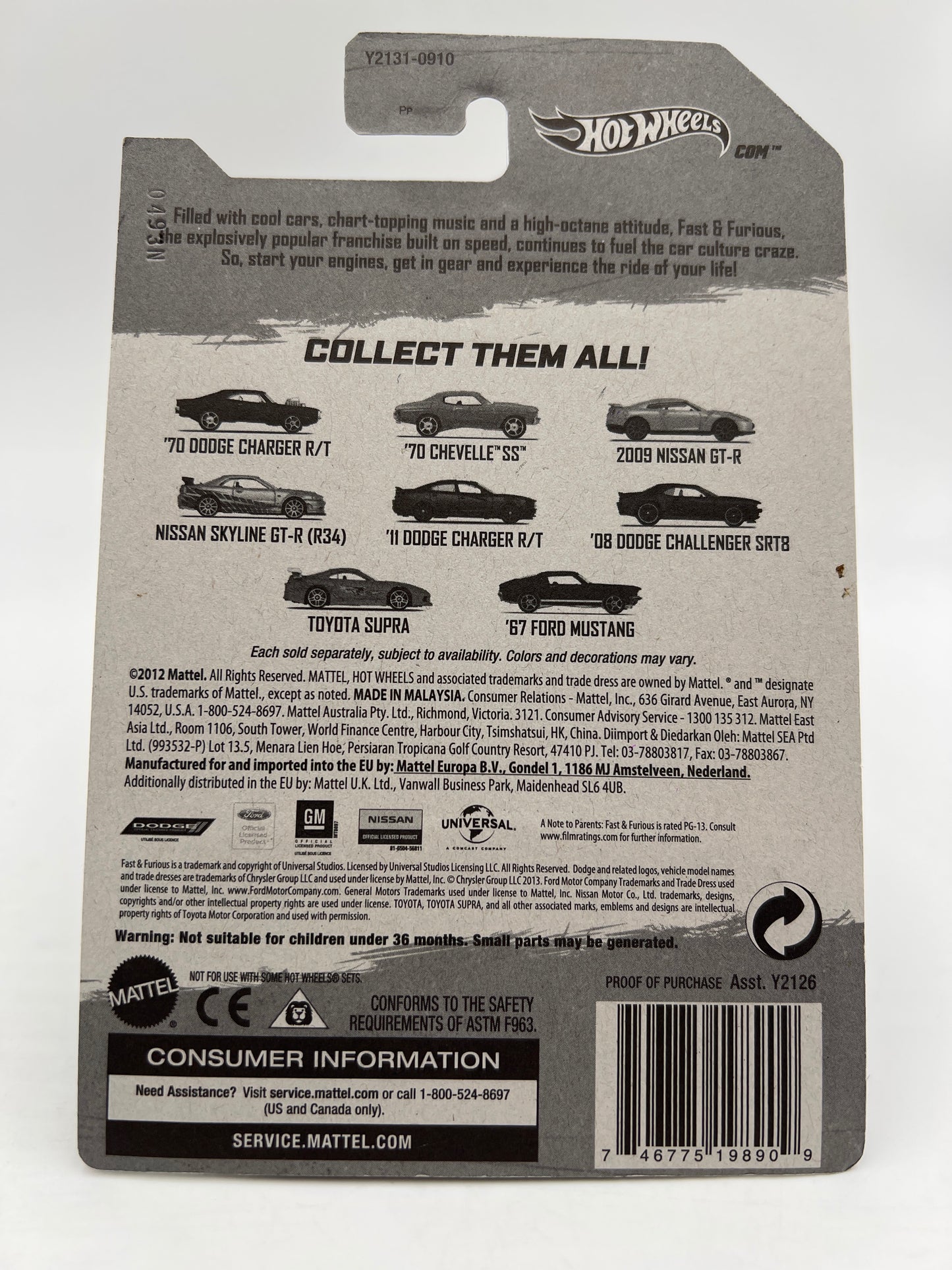 Hot Wheels Fast and Furious #3 Nissan Skyline GT-R R34 Silver VHTF Black Wing W/Protector