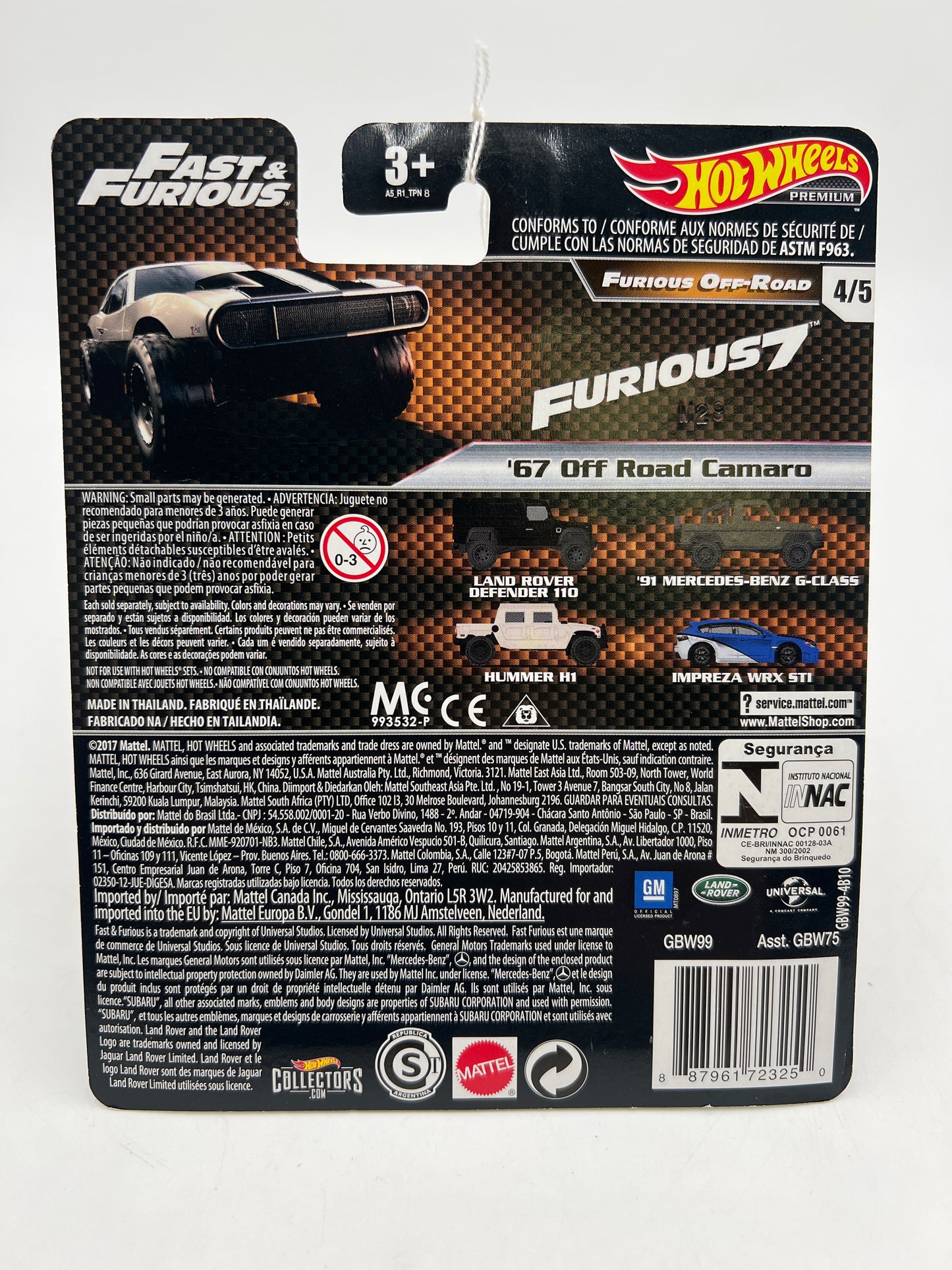 Hot Wheels Premium Fast & Furious 4/5 67 Off Road Camaro Silver 249H