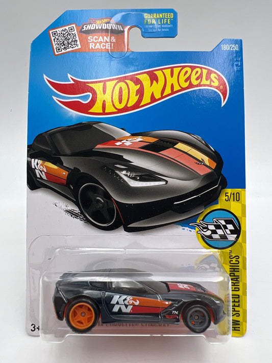 2016 Hot Wheels Super Treasure Hunt #180 14 Corvette Stingray Black K&N W/Protector