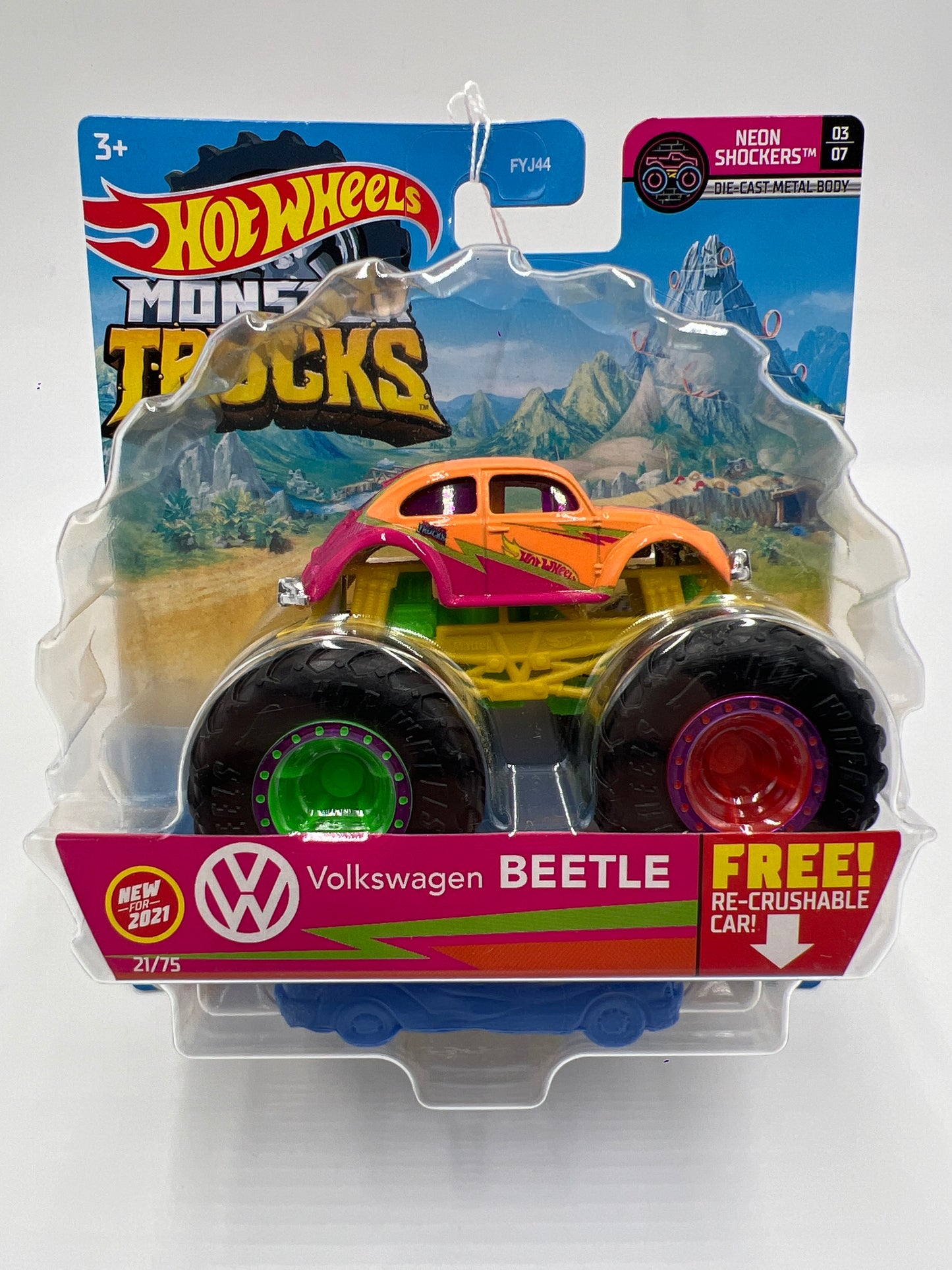 2021 Hot Wheels Monster Trucks Neon Shockers #21 Volkswagen Beetle 128G