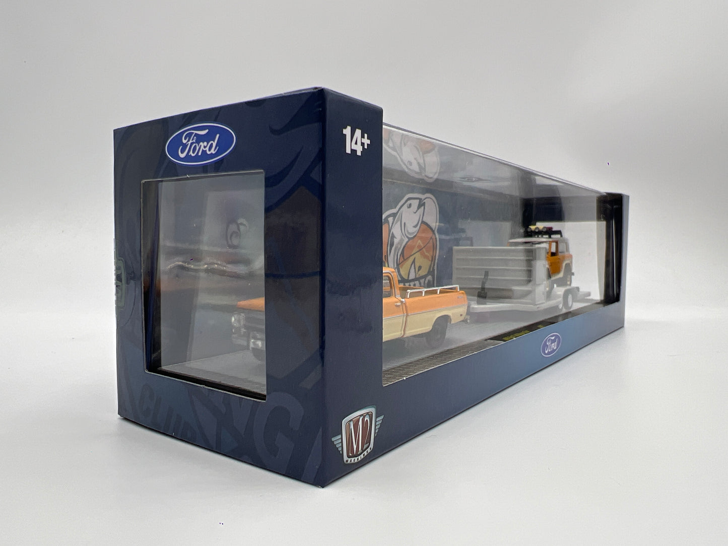 2025 M2 Machines Auto Haulers 1969 Ford F-100 Ranger Truck & 1971 Ford Bronco R85 Orange R85