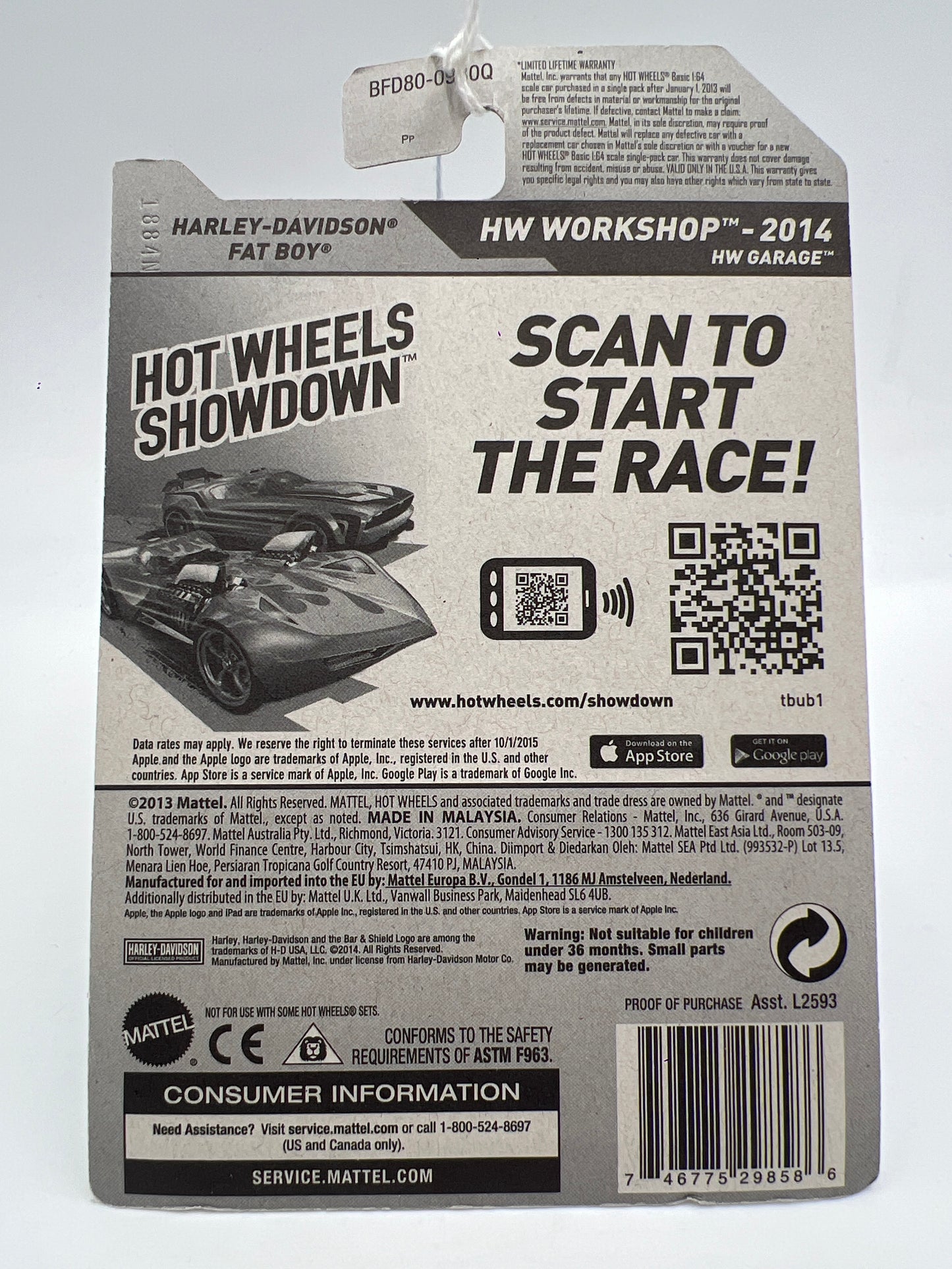 2014 Hot Wheels Workshop #209 Harley-Davidson Fat Boy Light Blue 113B