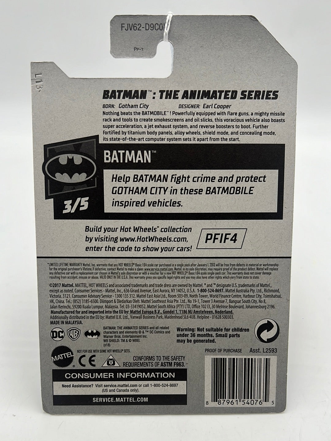 Hot Wheels 2018 Batman: The Animated Series #256 123G