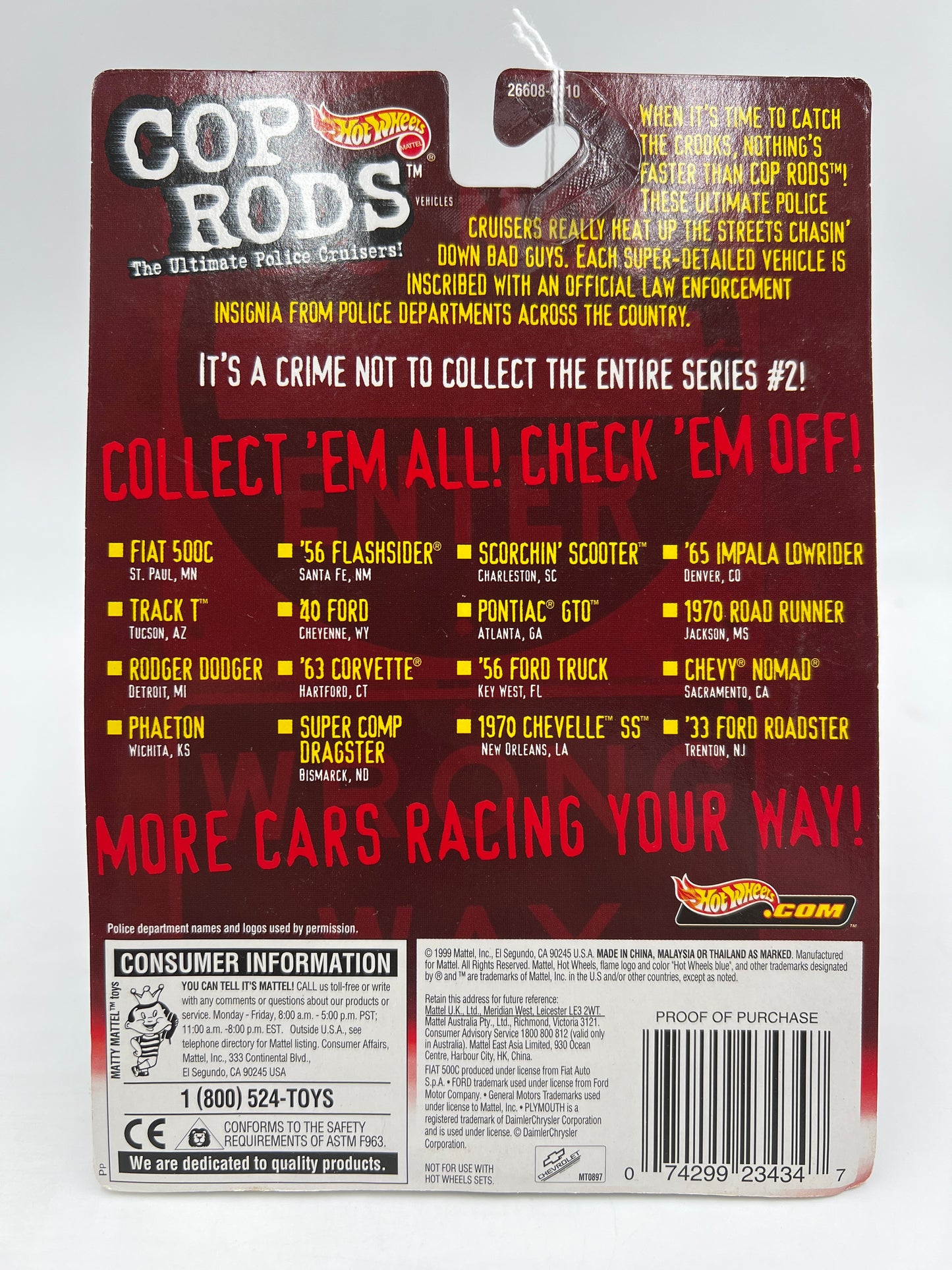 Hot Wheels Cop Rods Series 2 Wichita KS Phaeton W/Real Riders SR