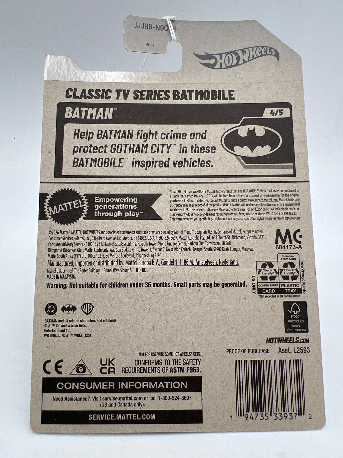 2026 Hot Wheels H Case #144 Classic TV Series Batmobile Purple 120D