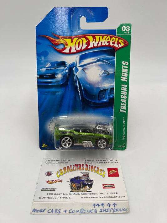 2007 Hot Wheels Super Treasure Hunt #123 69 Camaro Z28 Tooned Green W/ Protector *Cracked Blister & Flaking*