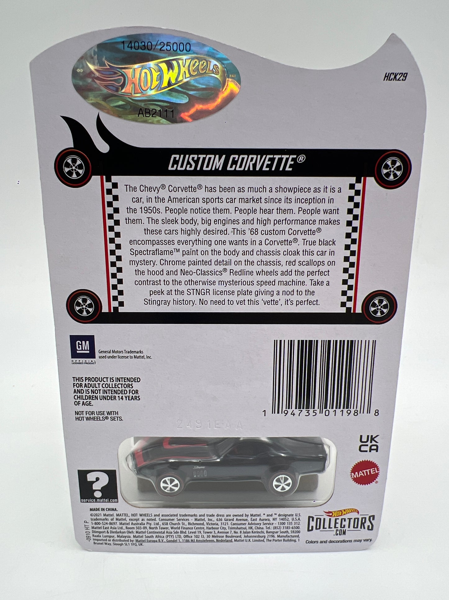 2022 Hot Wheels RLC Custom Corvette Black W/Protector