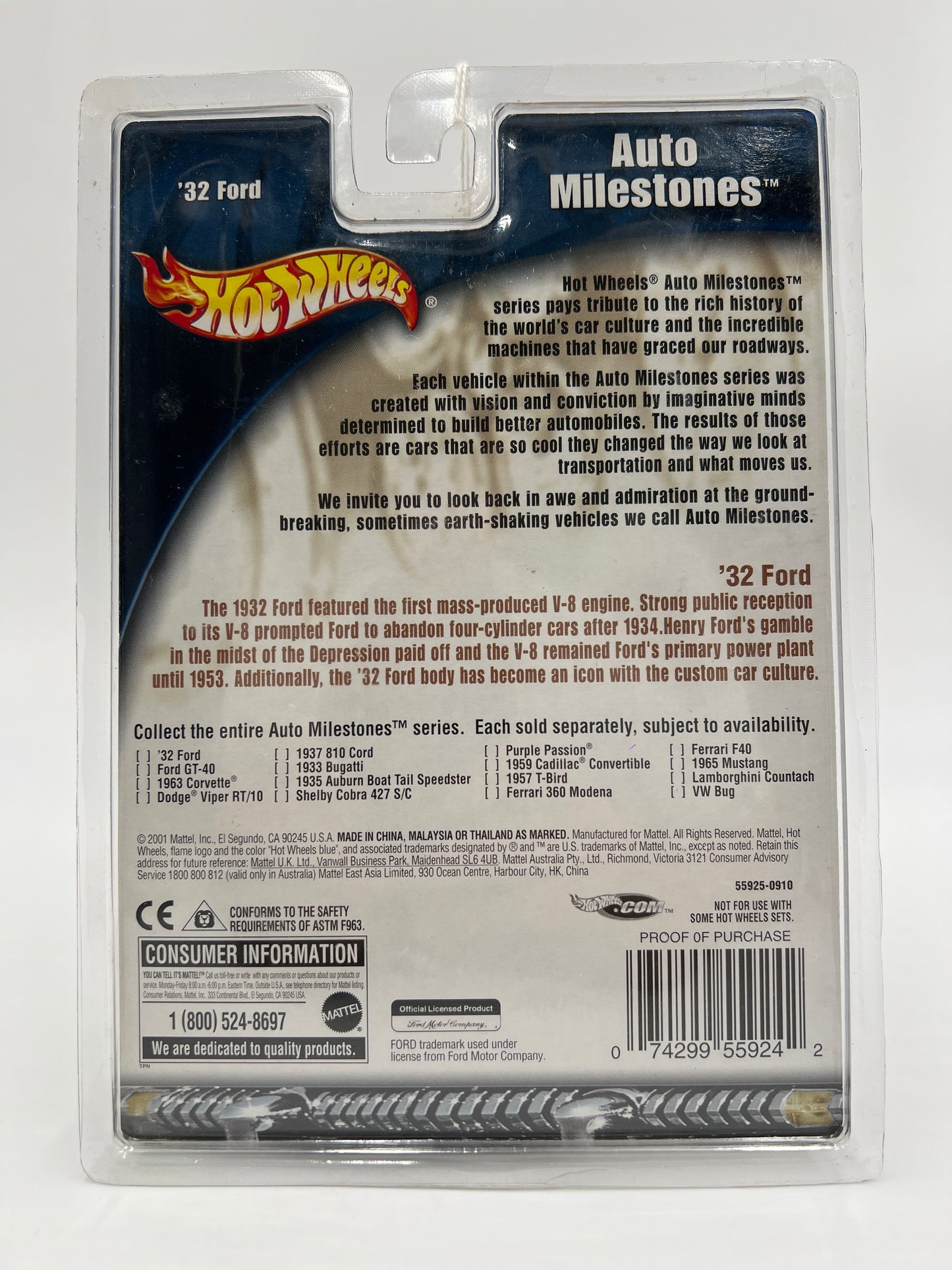 2002 Hot Wheels Auto Milestones 32 Ford Black/White SR