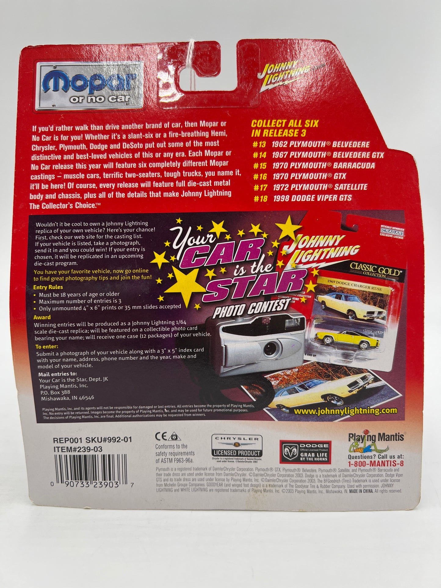 Johnny Lightning Mopar Or No Car #14 1967 Plymouth Belvedere GTX Black 221G